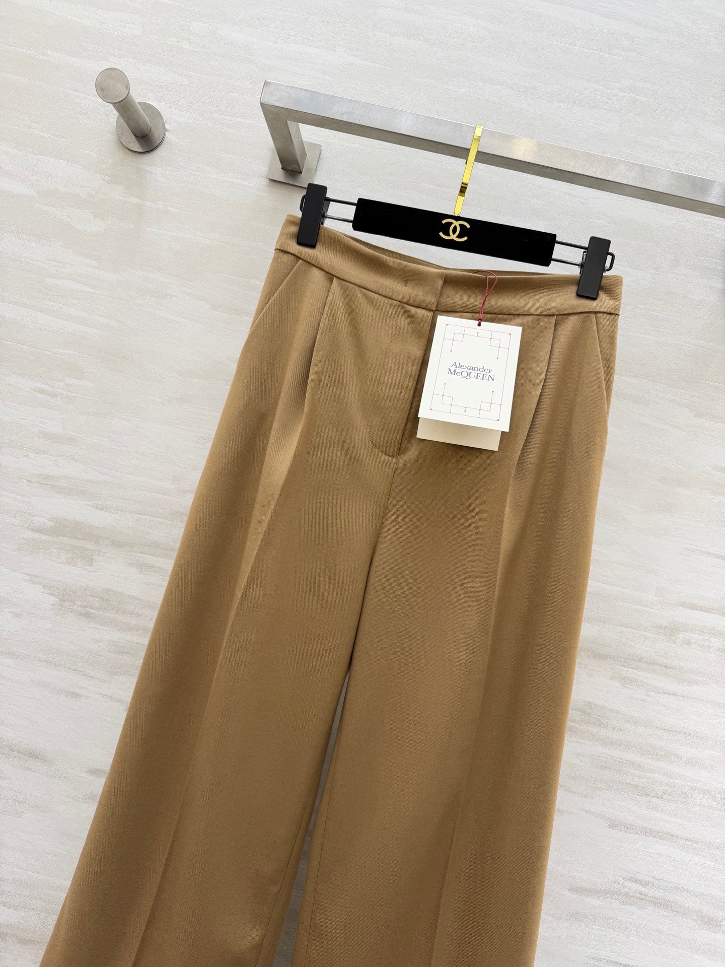 Alexander McQueen 26s Wide-Leg Trousers Beige Wool 363612