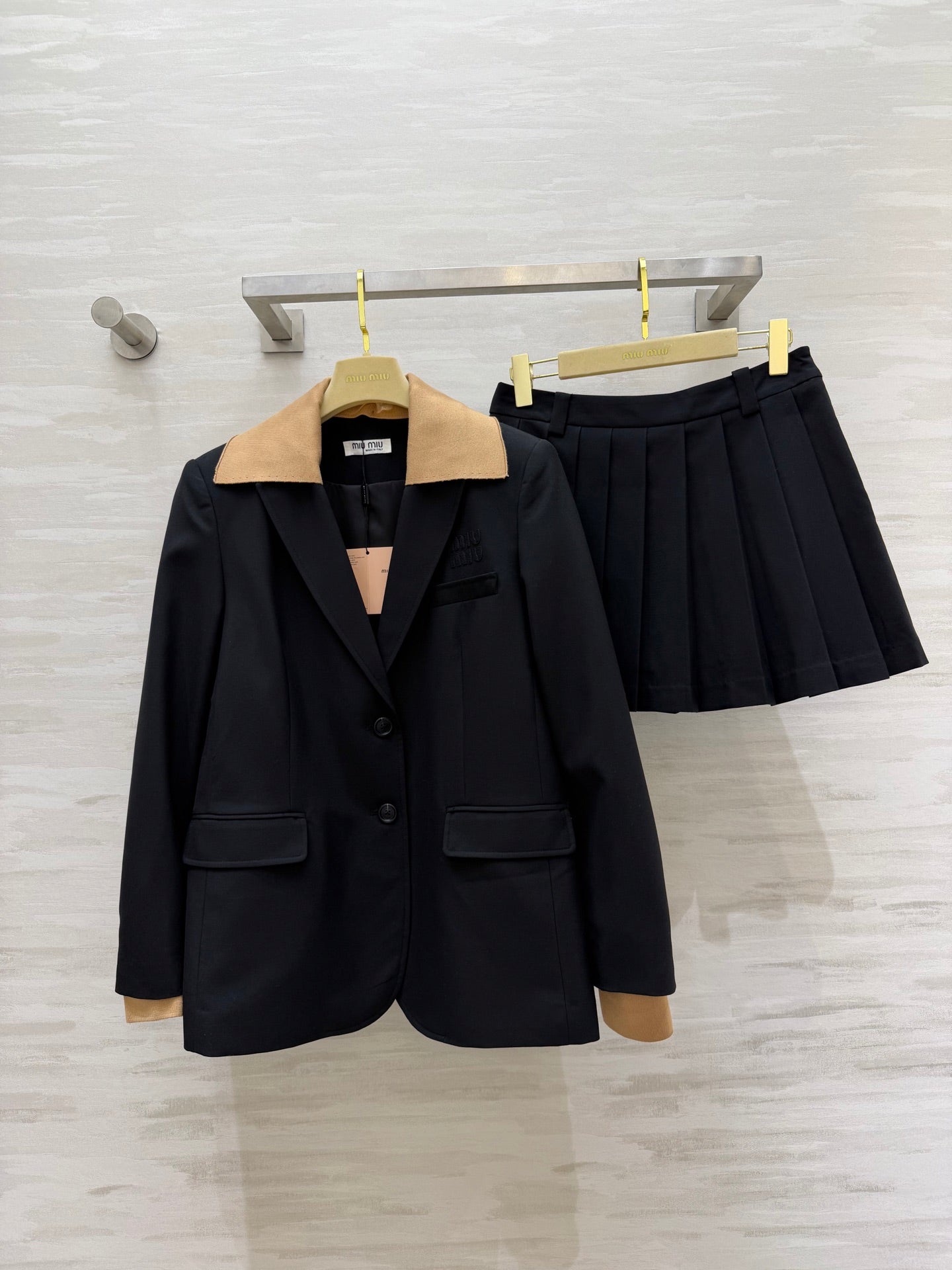 Miu Single-Breasted Kid Set Black Mohair Wool 363585