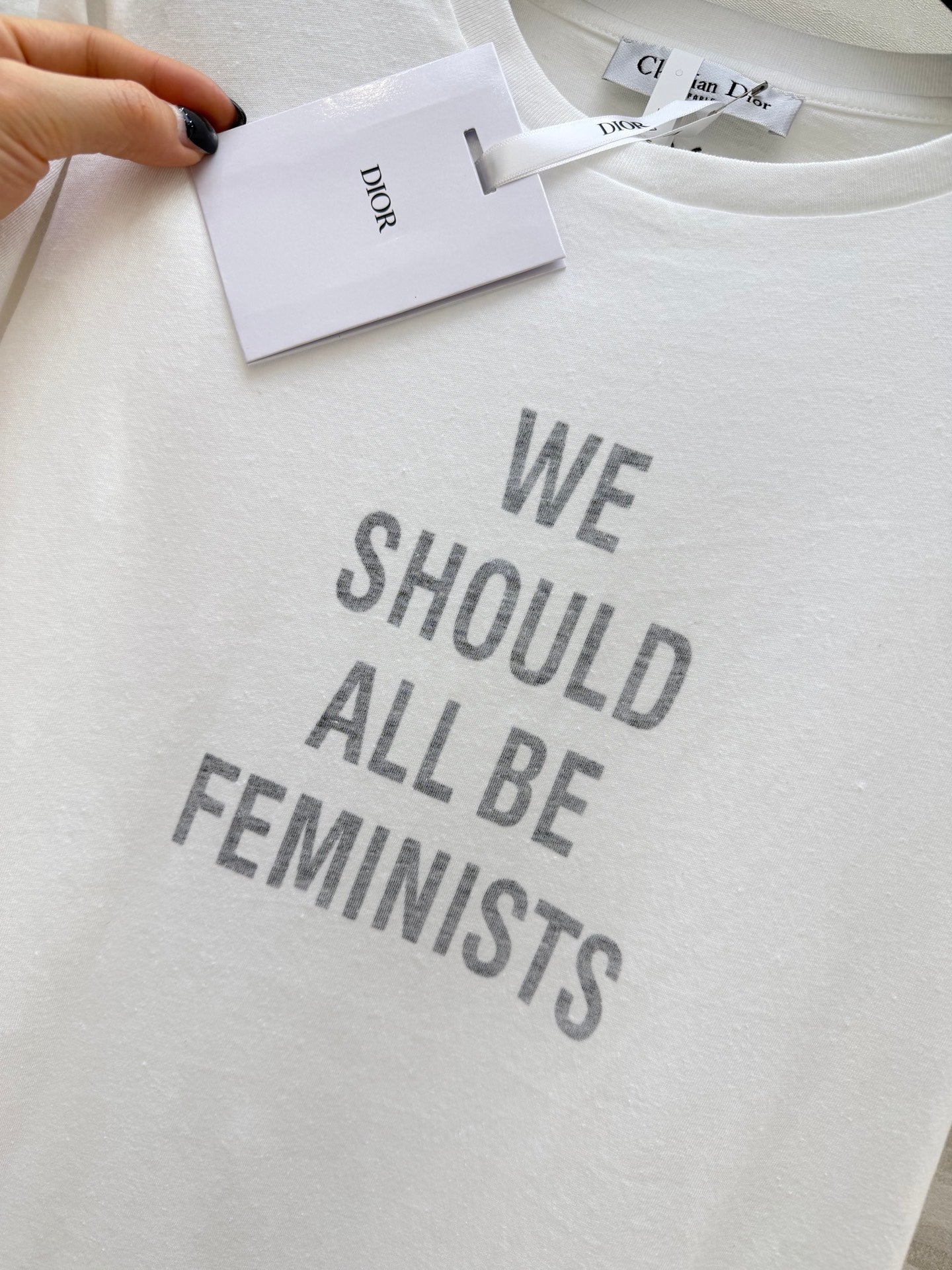 CD Feminist Slogan T-Shirt White Cotton Linen 363561