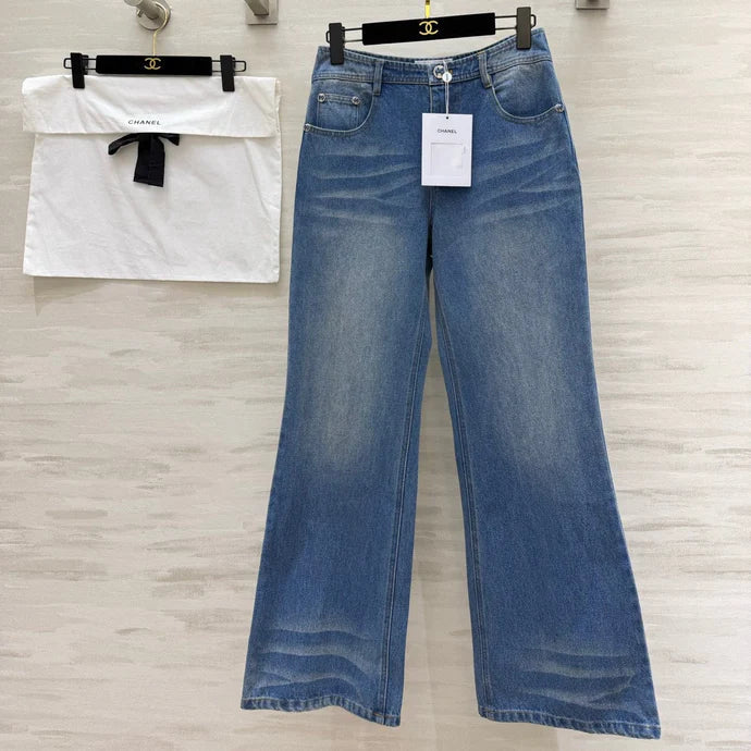 Chanel 2026 Distressed Flared Jeans Blue Cotton 367310
