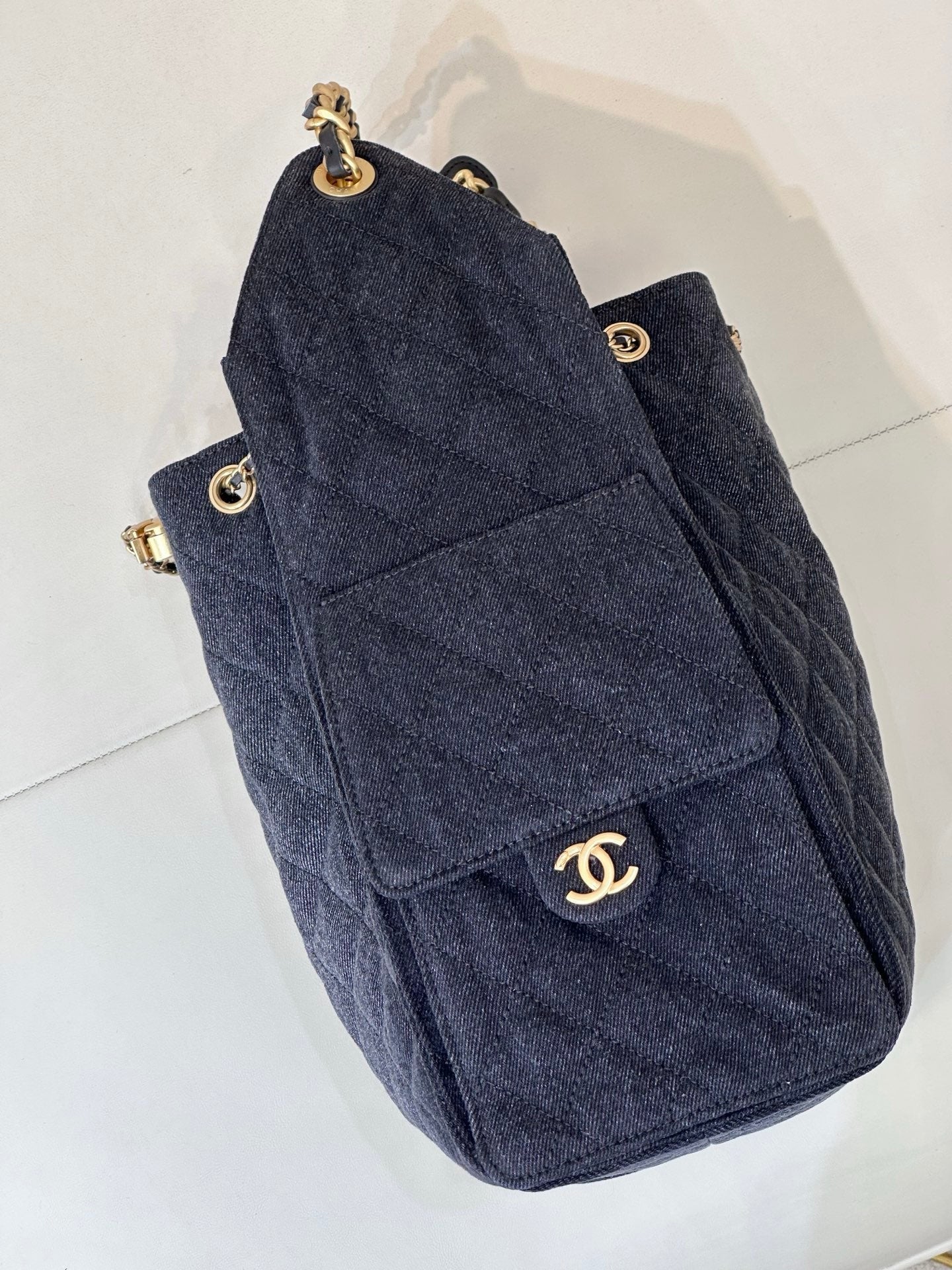 CC 25C Hobo Bags 40cm Dark Blue Mix White Denim