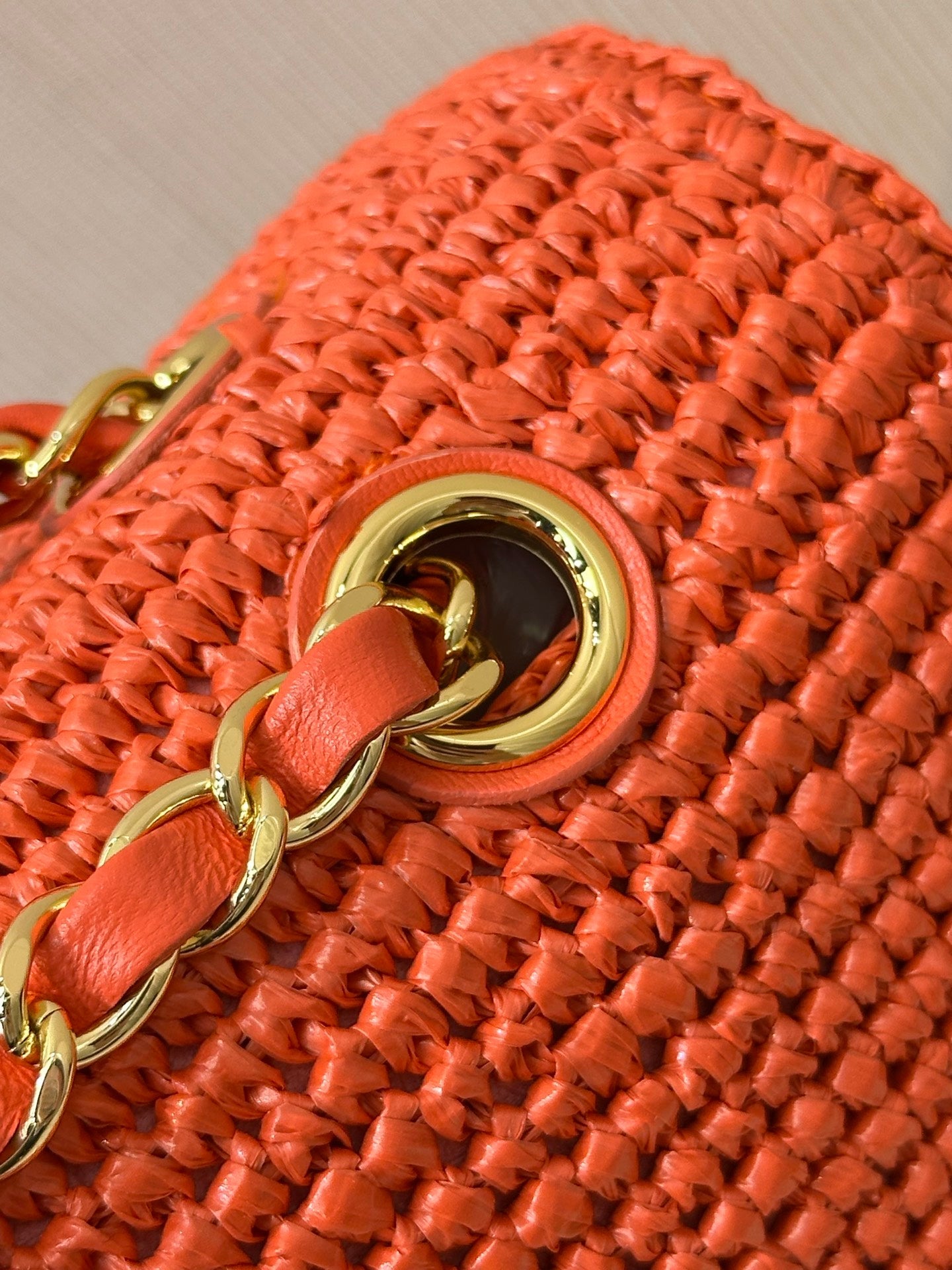 CC 26s Coco Beach Flap Bag Red Raffia 143486