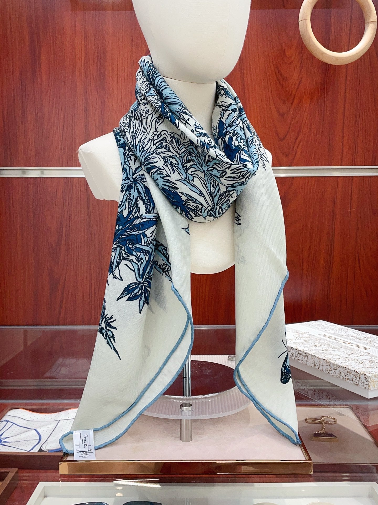 Loro Piana Double-sided Scarf Ivory Navy Blue Cashmere Silk 150381
