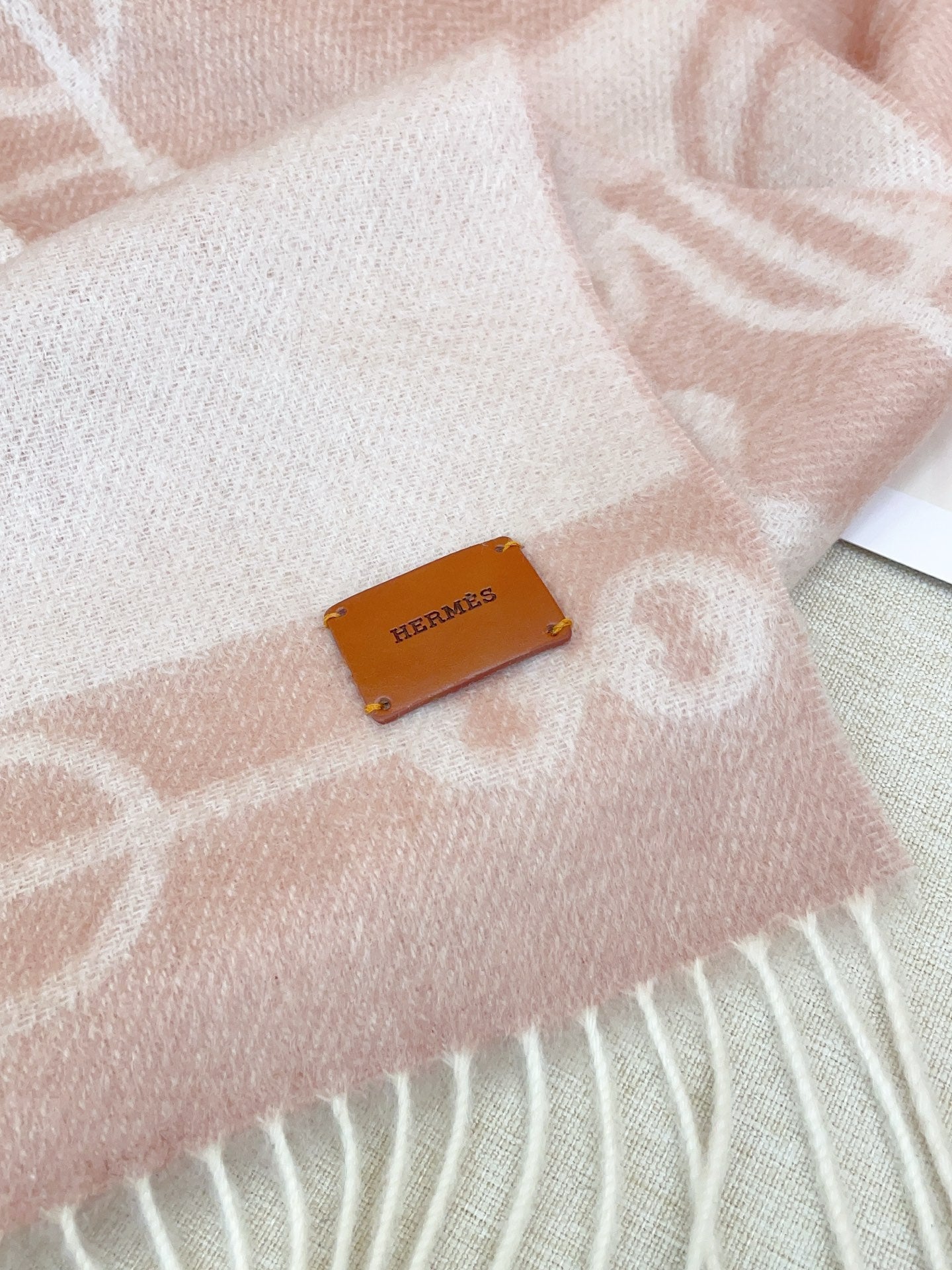 HM Casaque Mors Long Scarf Pink Ivory Cashmere 139451