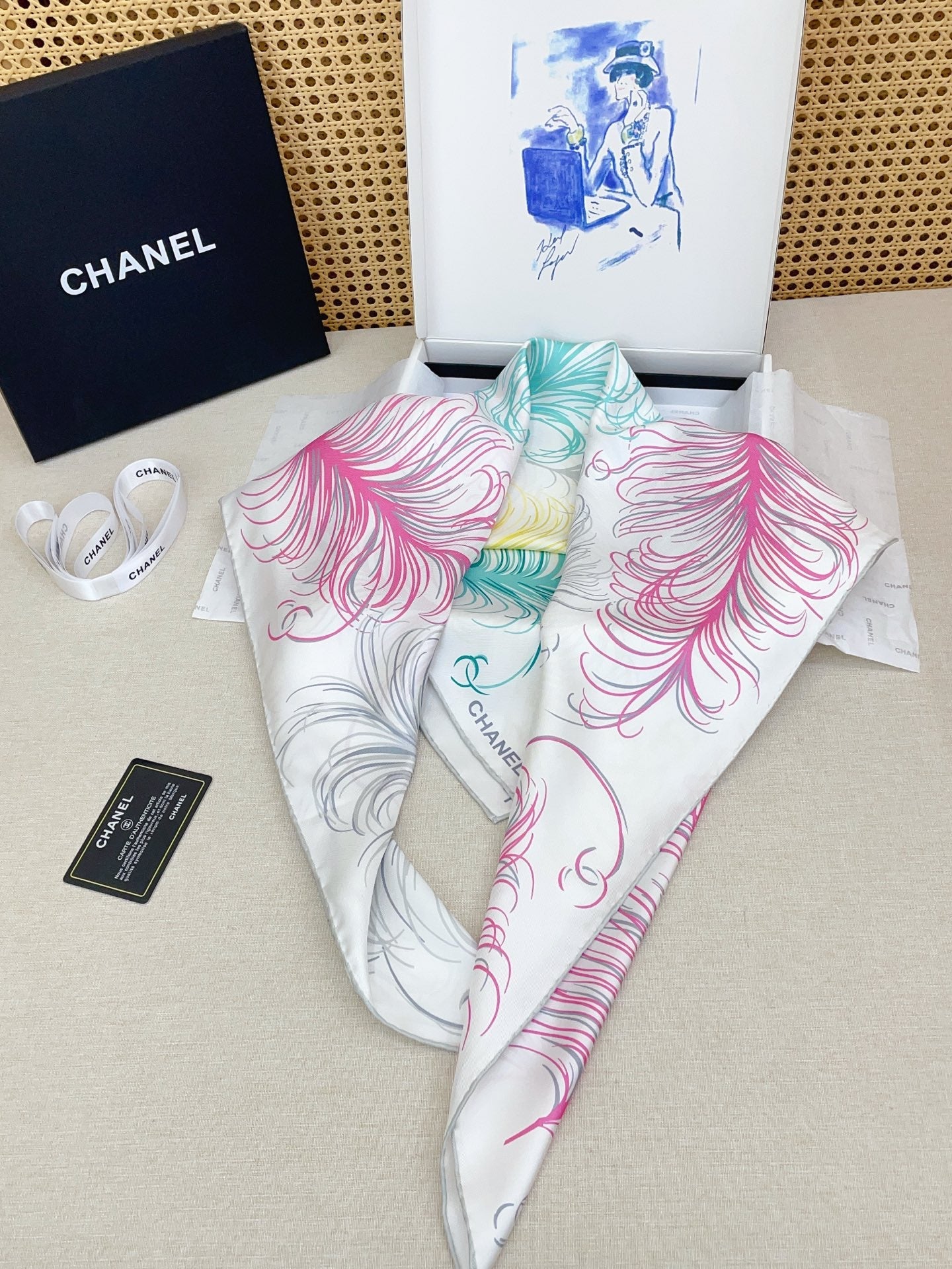 CC Double-Sided Scarf 90cm Rainbow Colors Logo Twill Silk 150369