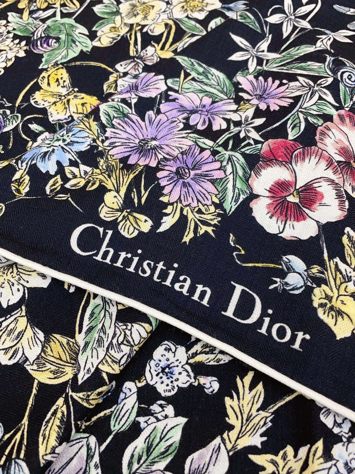 CD Double-Sided Scarf 140cm Black Constellation Floral Pattern Cashmere 150380