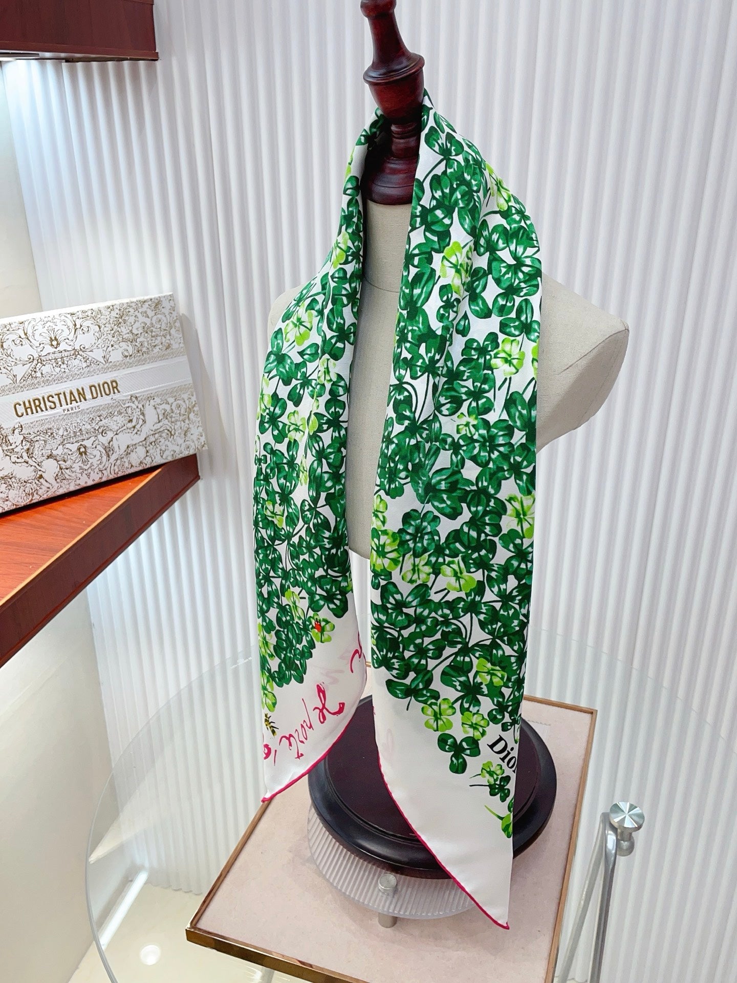 CD Clover Scarf 90x90 Green Colorful Twill Silk 223489