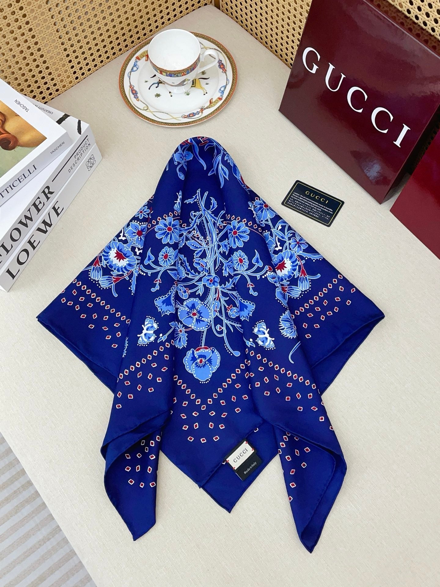 GG Scarf 90x90cm Blue Colorful Silk Twill 209919