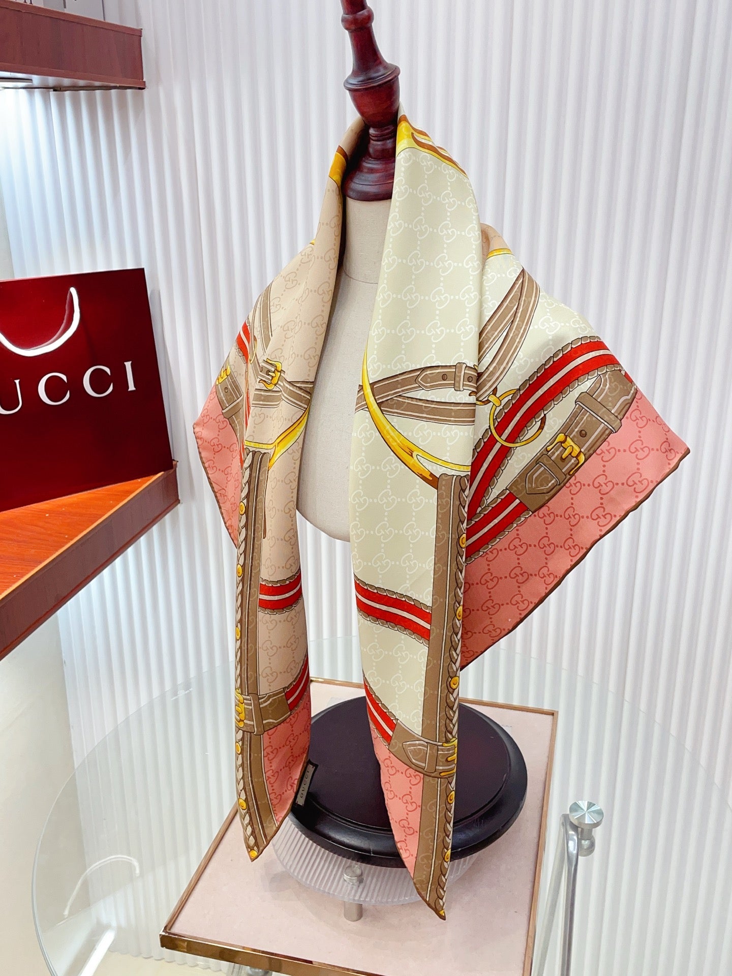 GG Jacquard Carré Scarf 90x90cm Beige Colorful Silk Twill 223483
