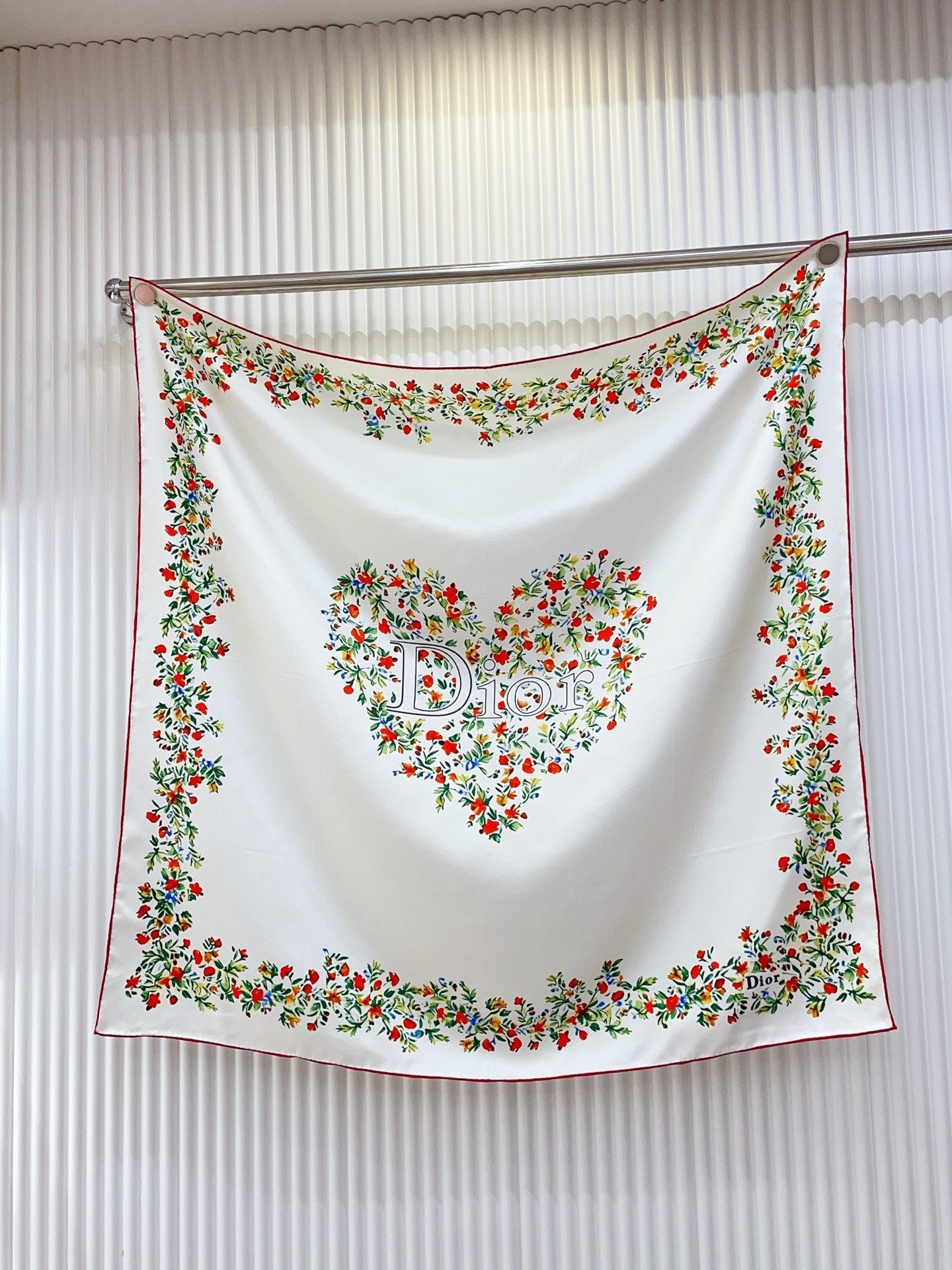 CD Dioramour Floral Heart Scarf 90x90 White Colorful Twill Silk 223490