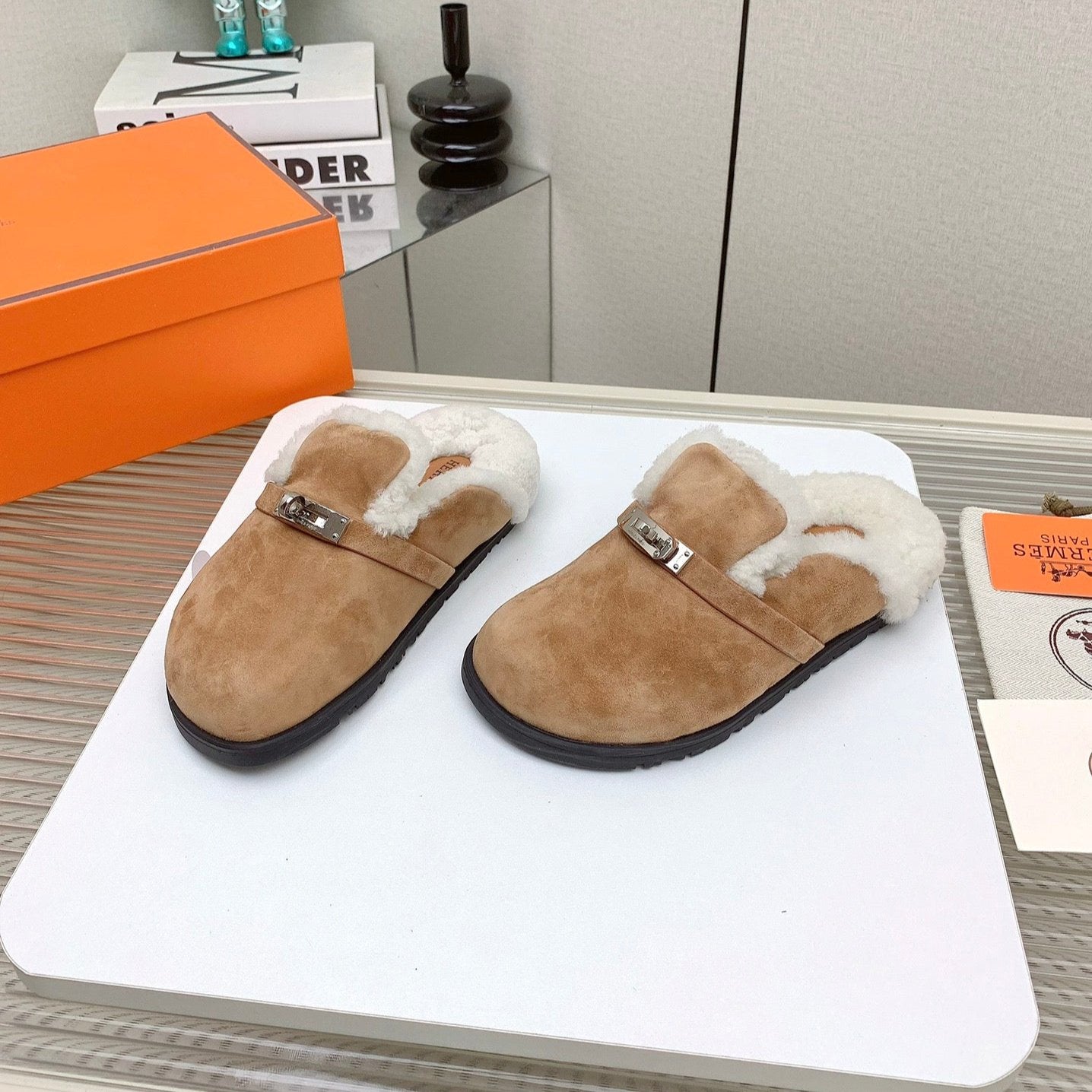 HM Mule 30mm In Light Brown With Fleece And Suede Lining 971394