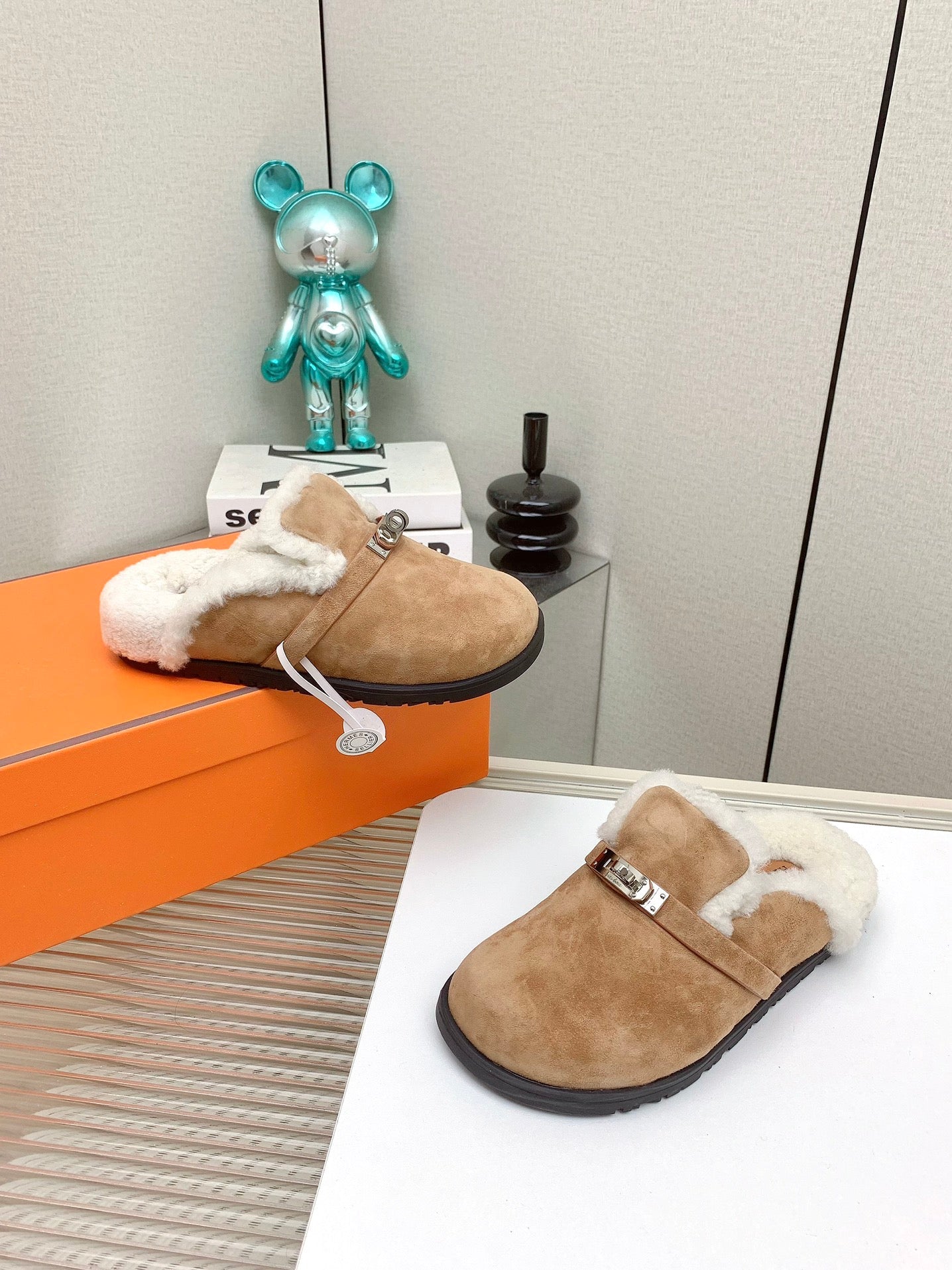 HM Mule 30mm In Light Brown With Fleece And Suede Lining 971394