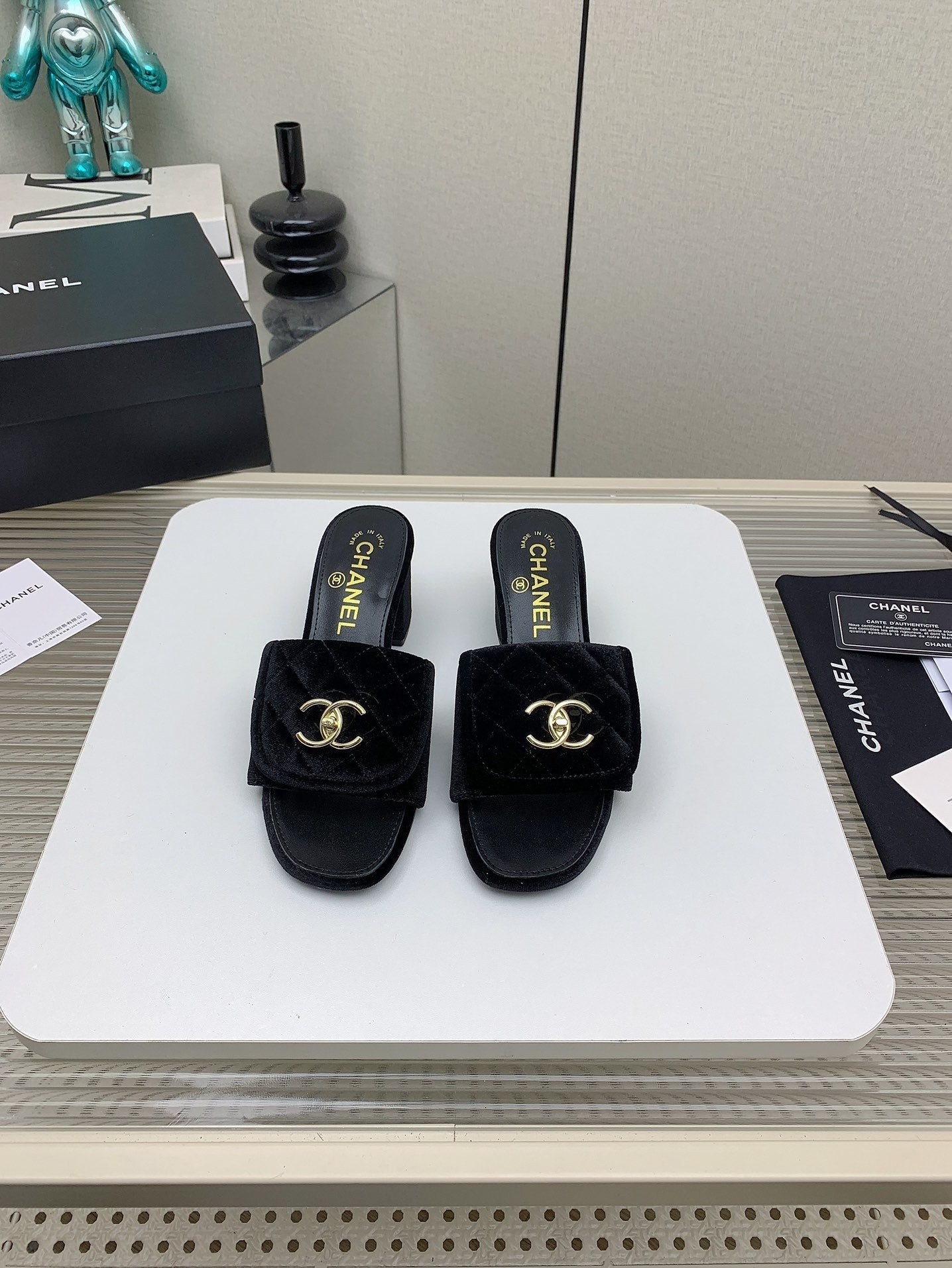 CC Mule Sandals 50mm In Black Velvet 148937