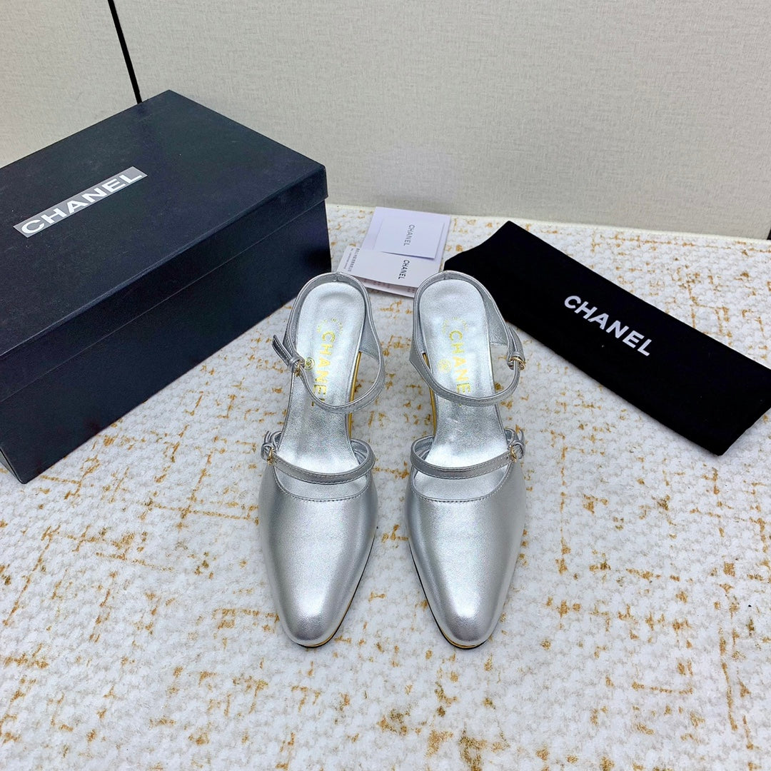 CC 26s Wedge Sandals 10cm Silver Leather 163572