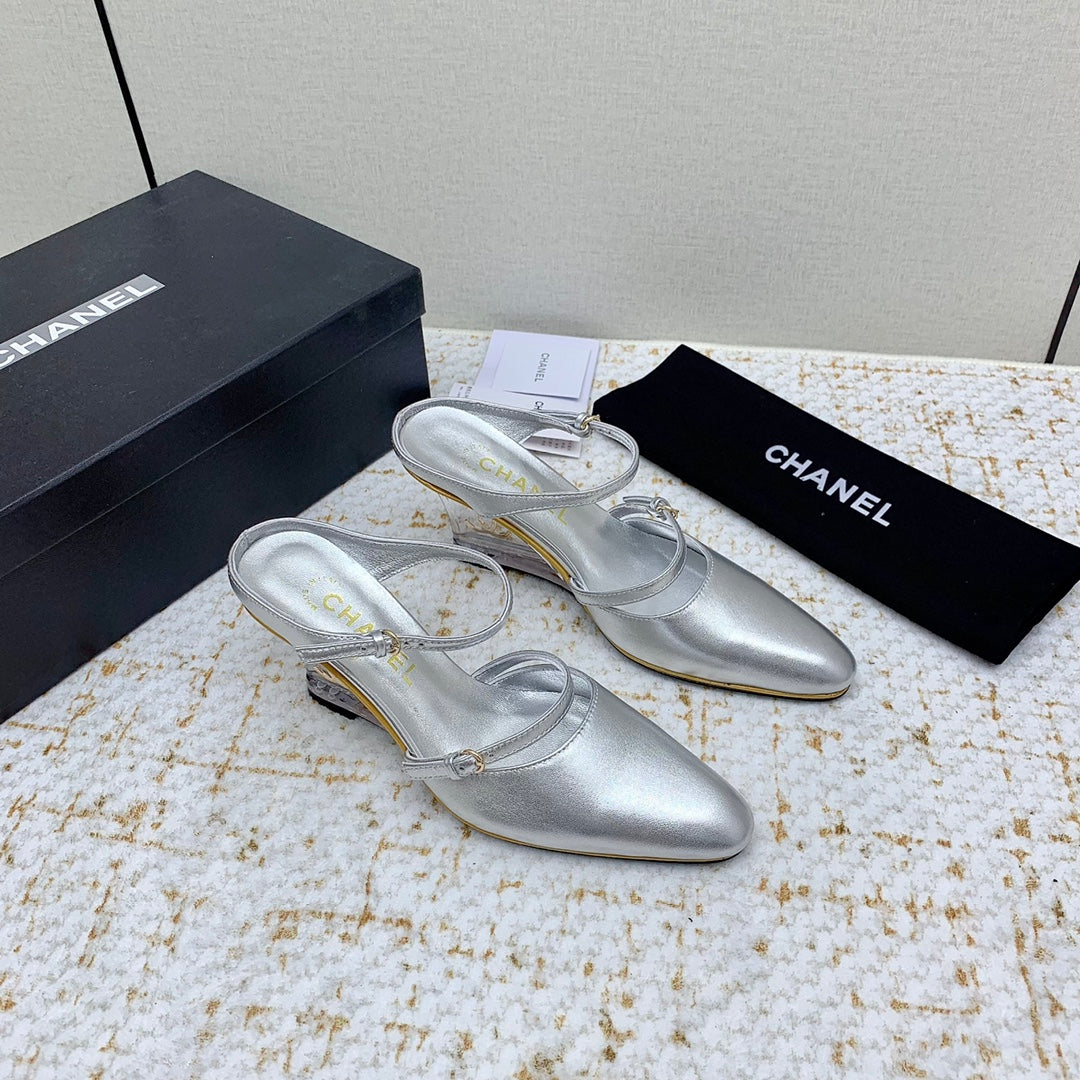 CC 26s Wedge Sandals 10cm Silver Leather 163572