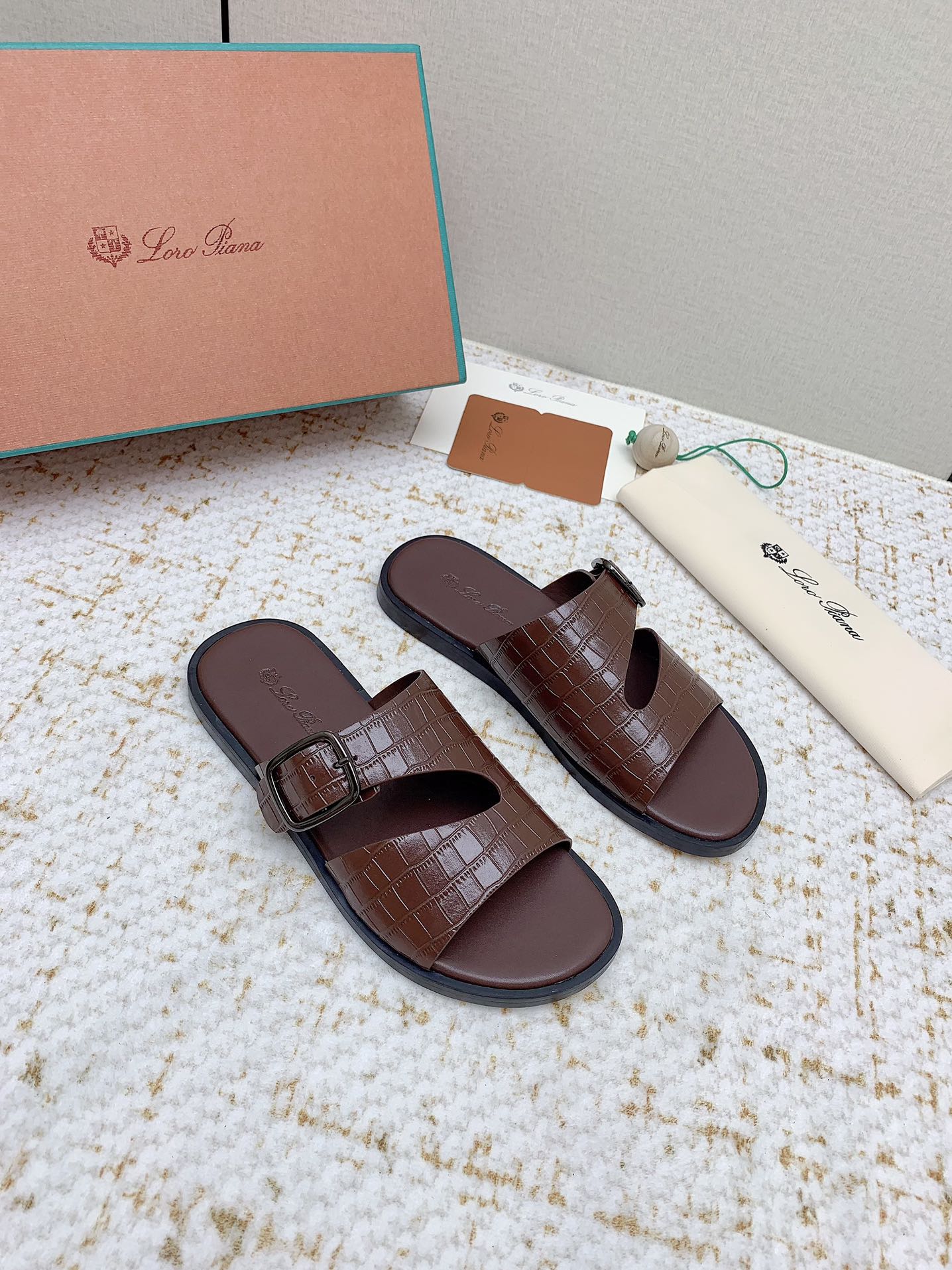 LP Men Sandals In Burgundy Snake Embossed Calfskin