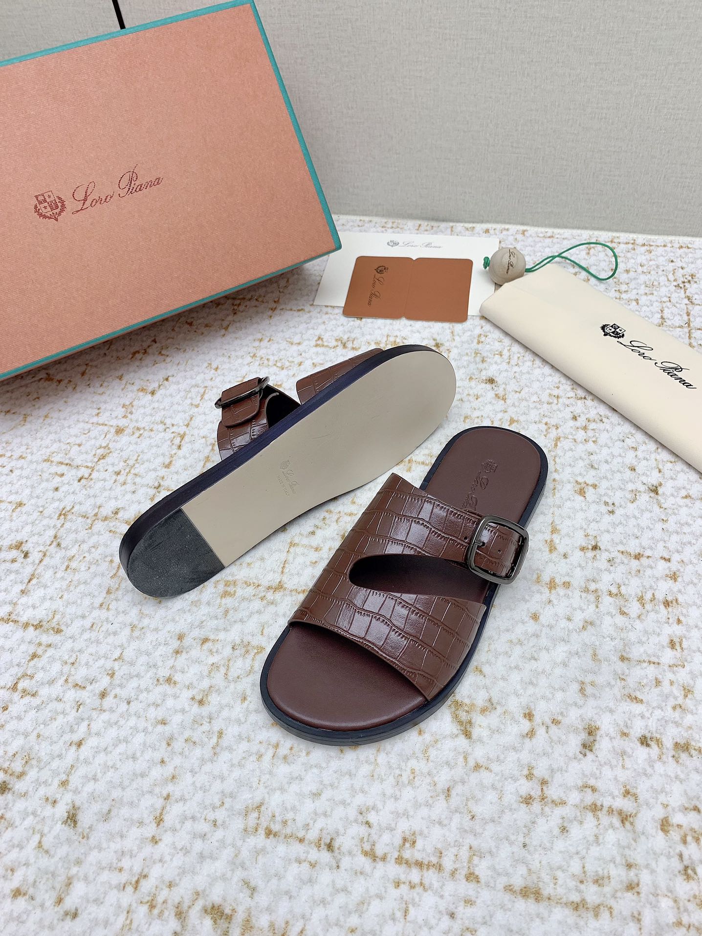 LP Men Sandals In Burgundy Snake Embossed Calfskin