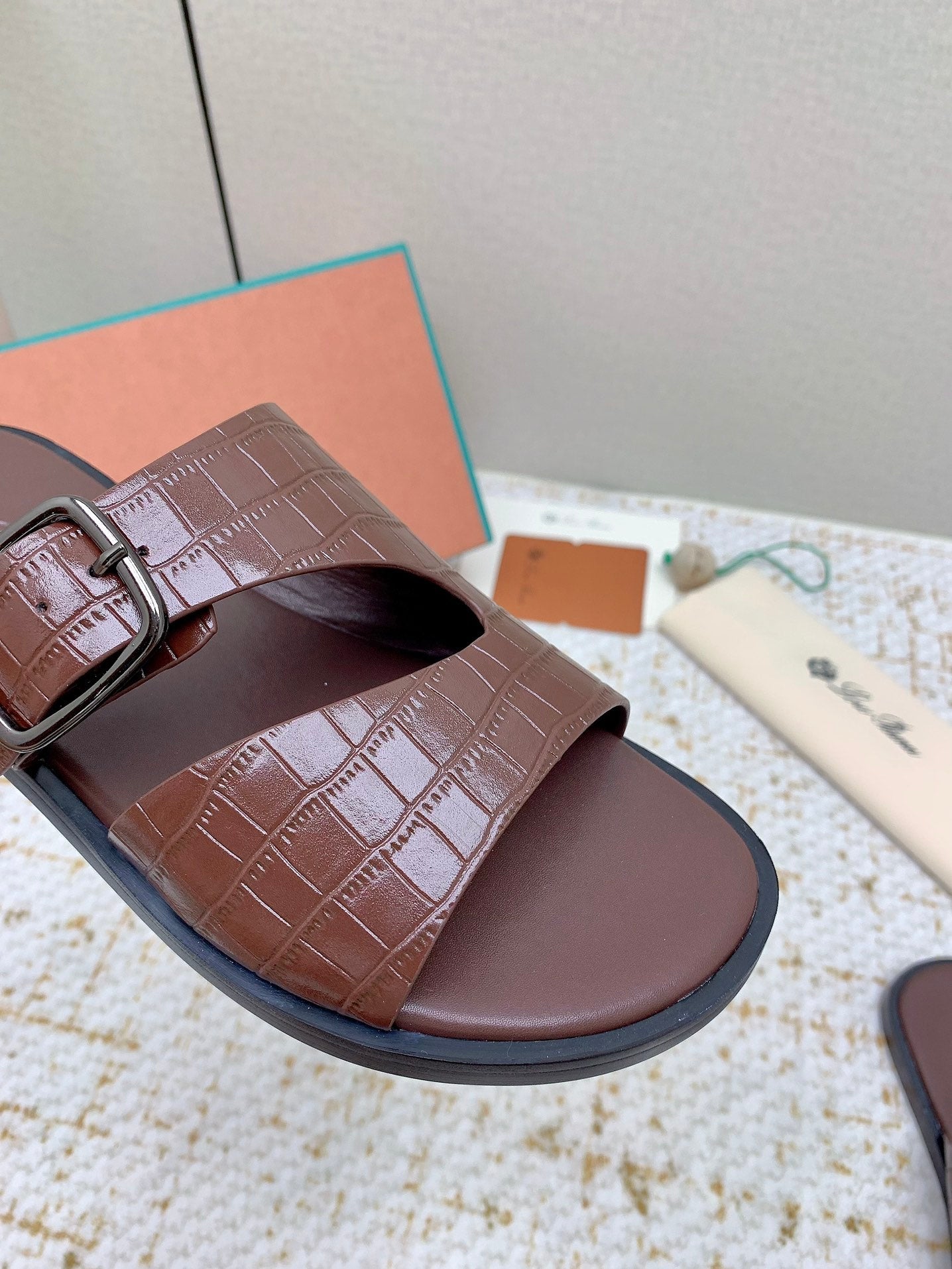 LP Men Sandals In Burgundy Snake Embossed Calfskin
