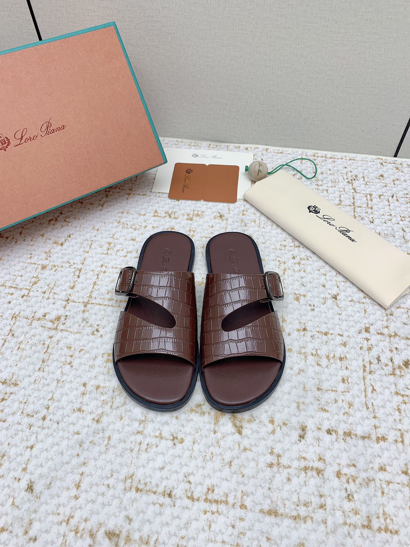 LP Men Sandals In Burgundy Snake Embossed Calfskin