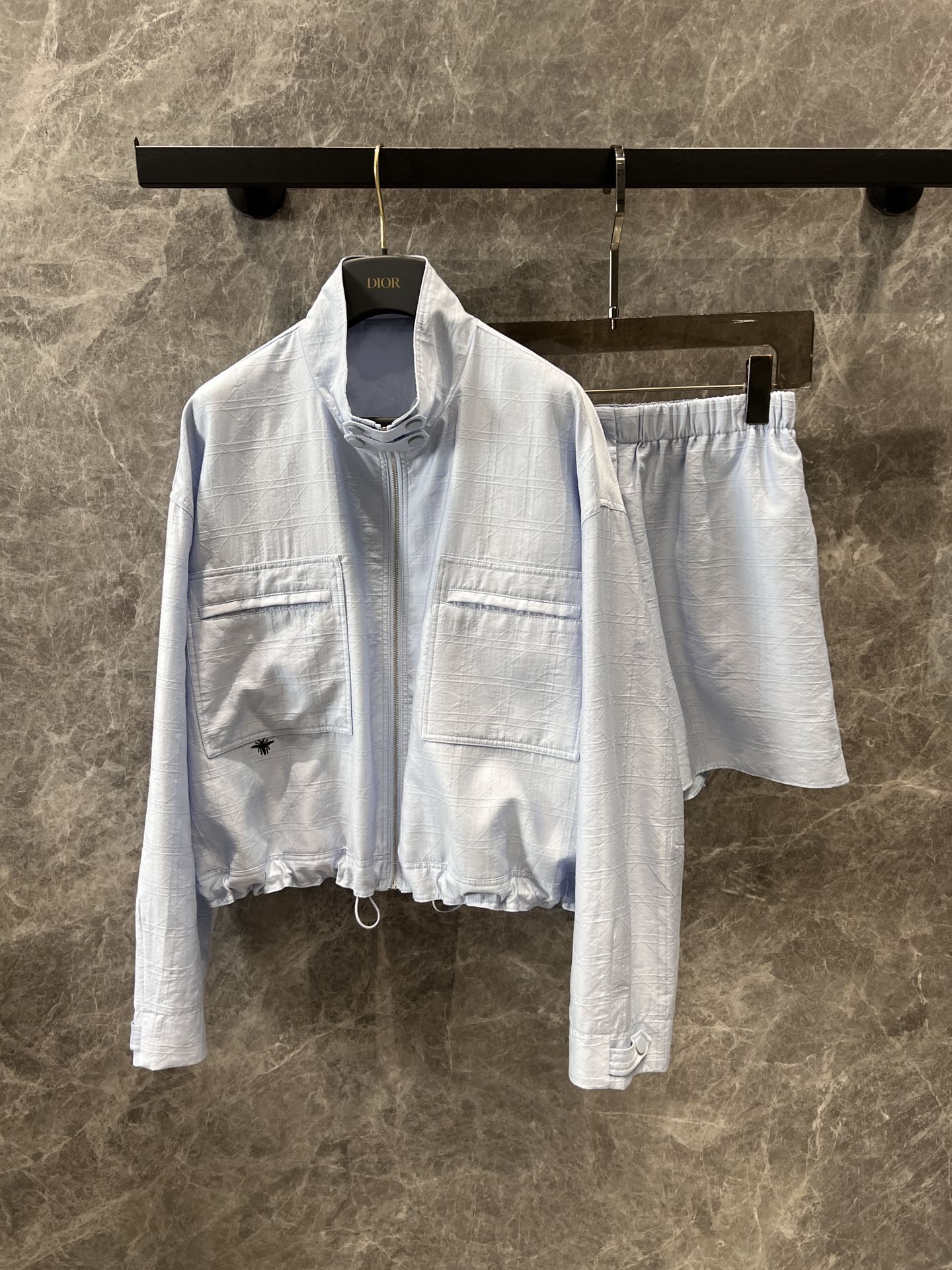 CD 25 Embroidered Zipper Jacket and Shorts Set Blue Tencel Polyamide 215973