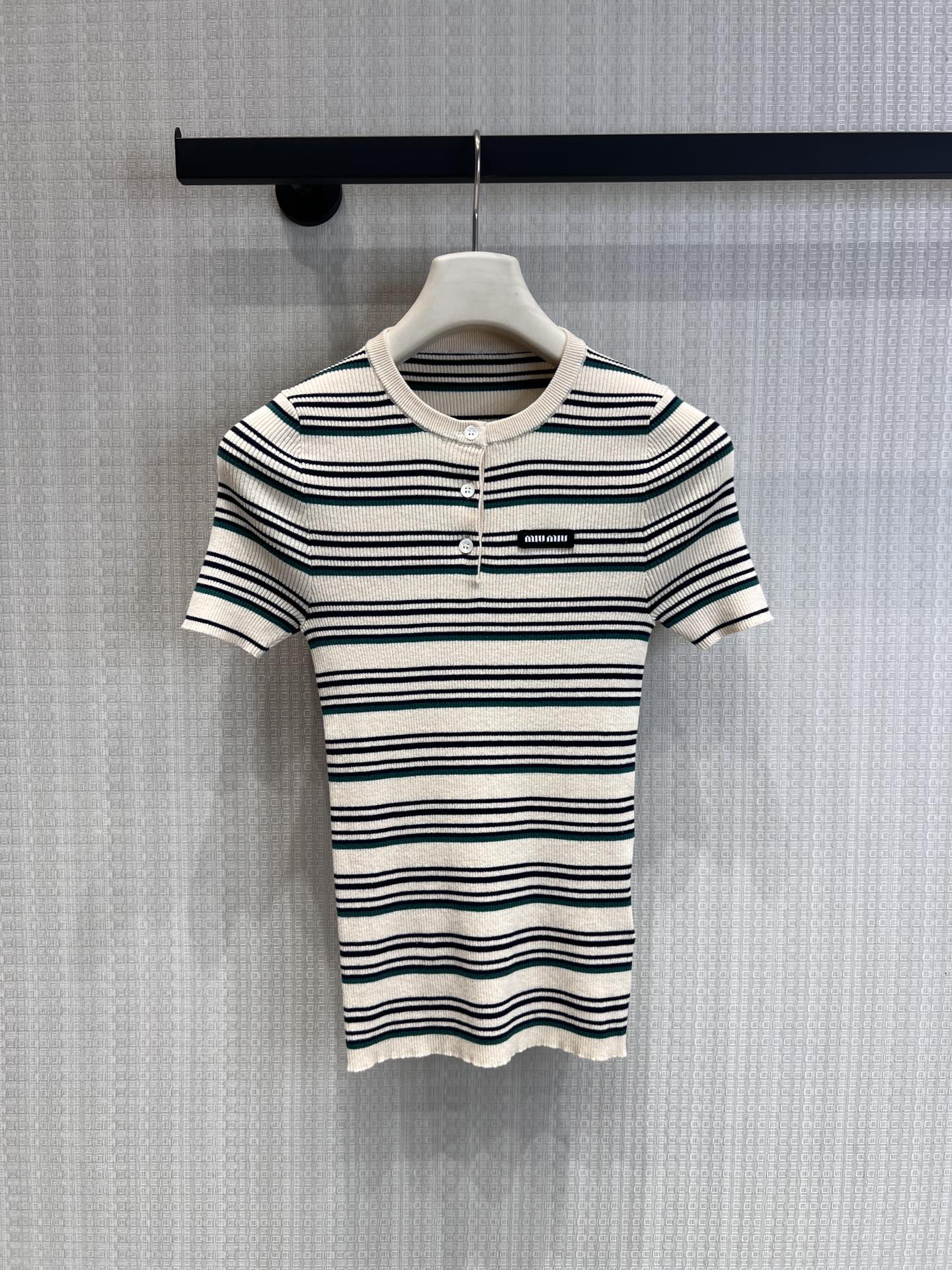 Miu 26s Striped Knit Top Cotton 370146