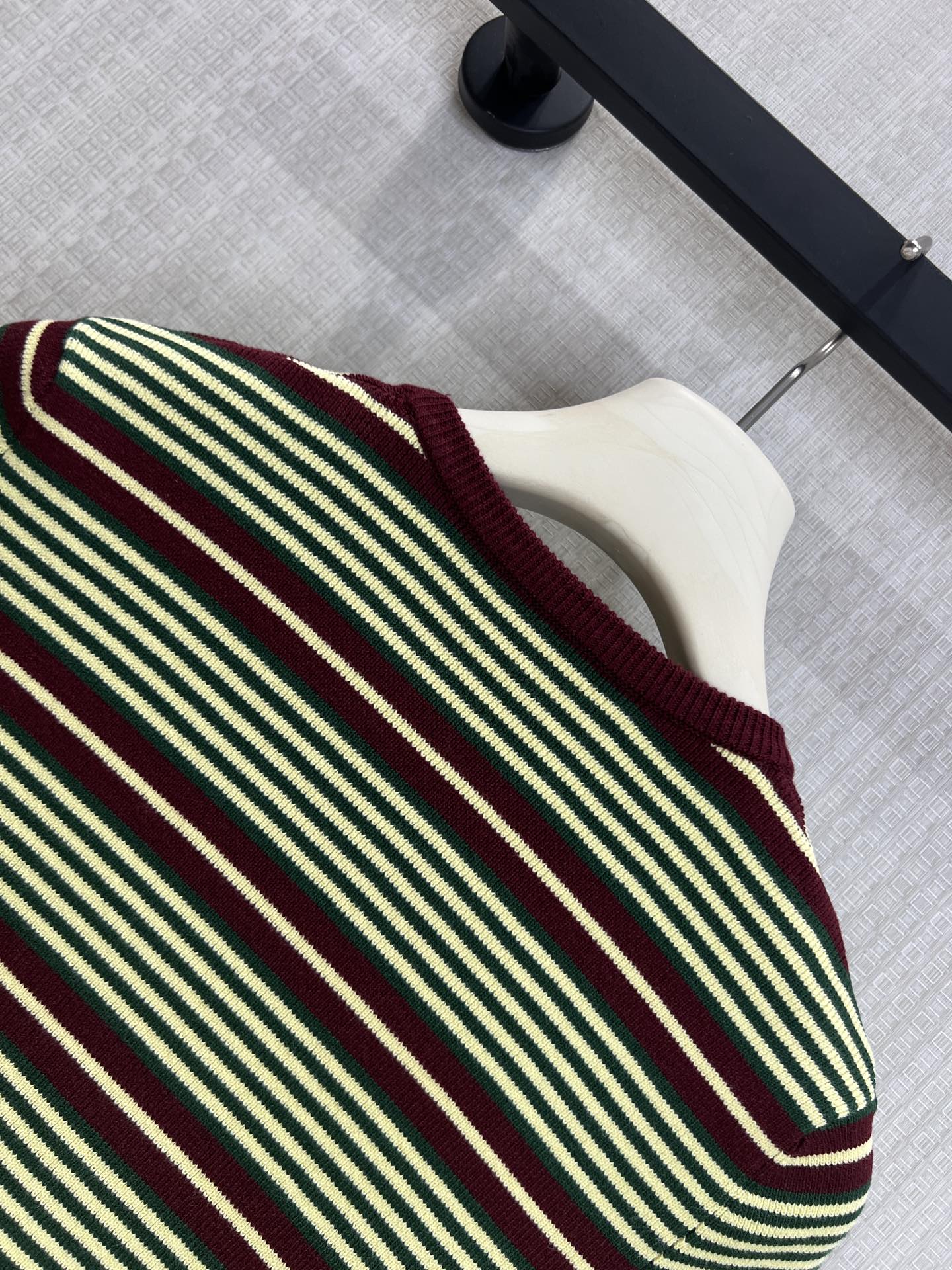 Prada Short-Sleeved Striped Sweater Green Brown Cotton