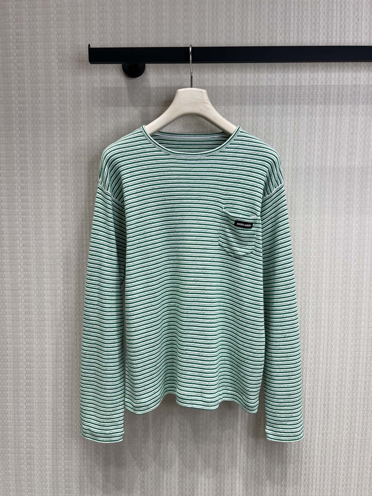 Miu 26s T-shirt Long-Sleeved Teal Green Cotton 370135