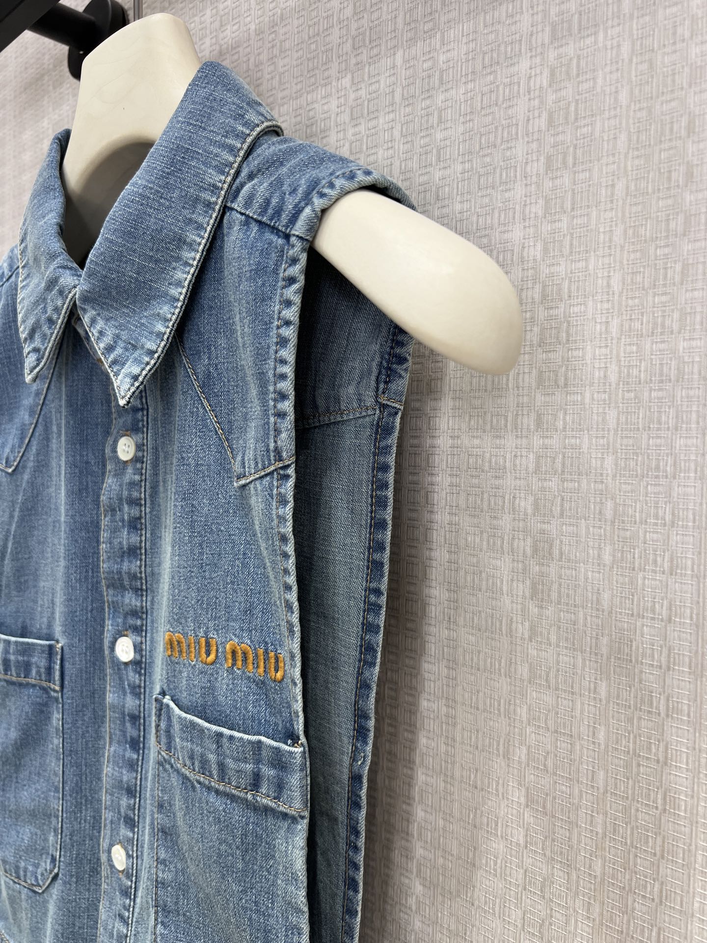 Miu Cropped Chambray Tie Shirt Sapphire Blue Denim