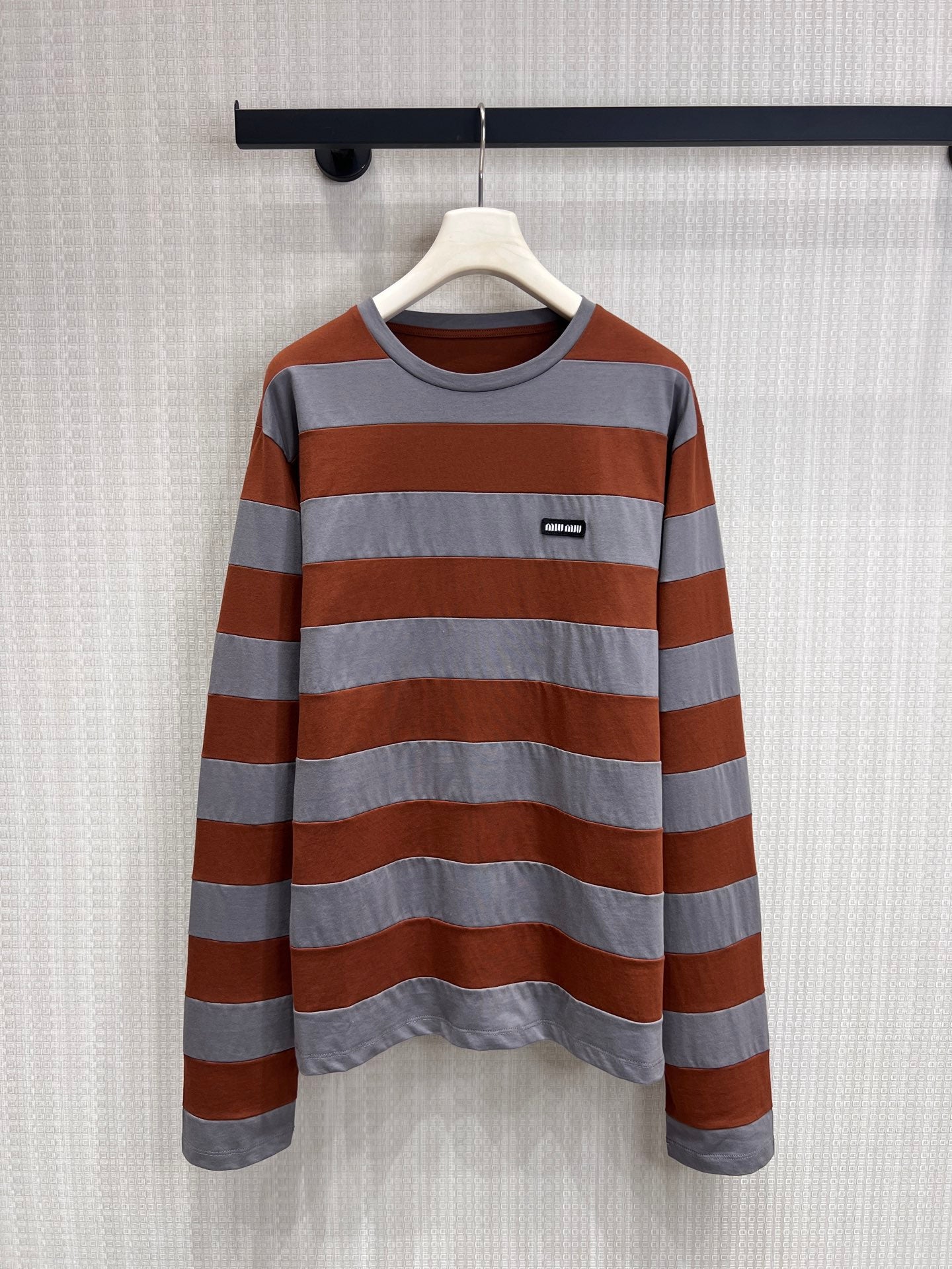 Miu Striped Jersey Sweatshirt Brown Grey Cotton