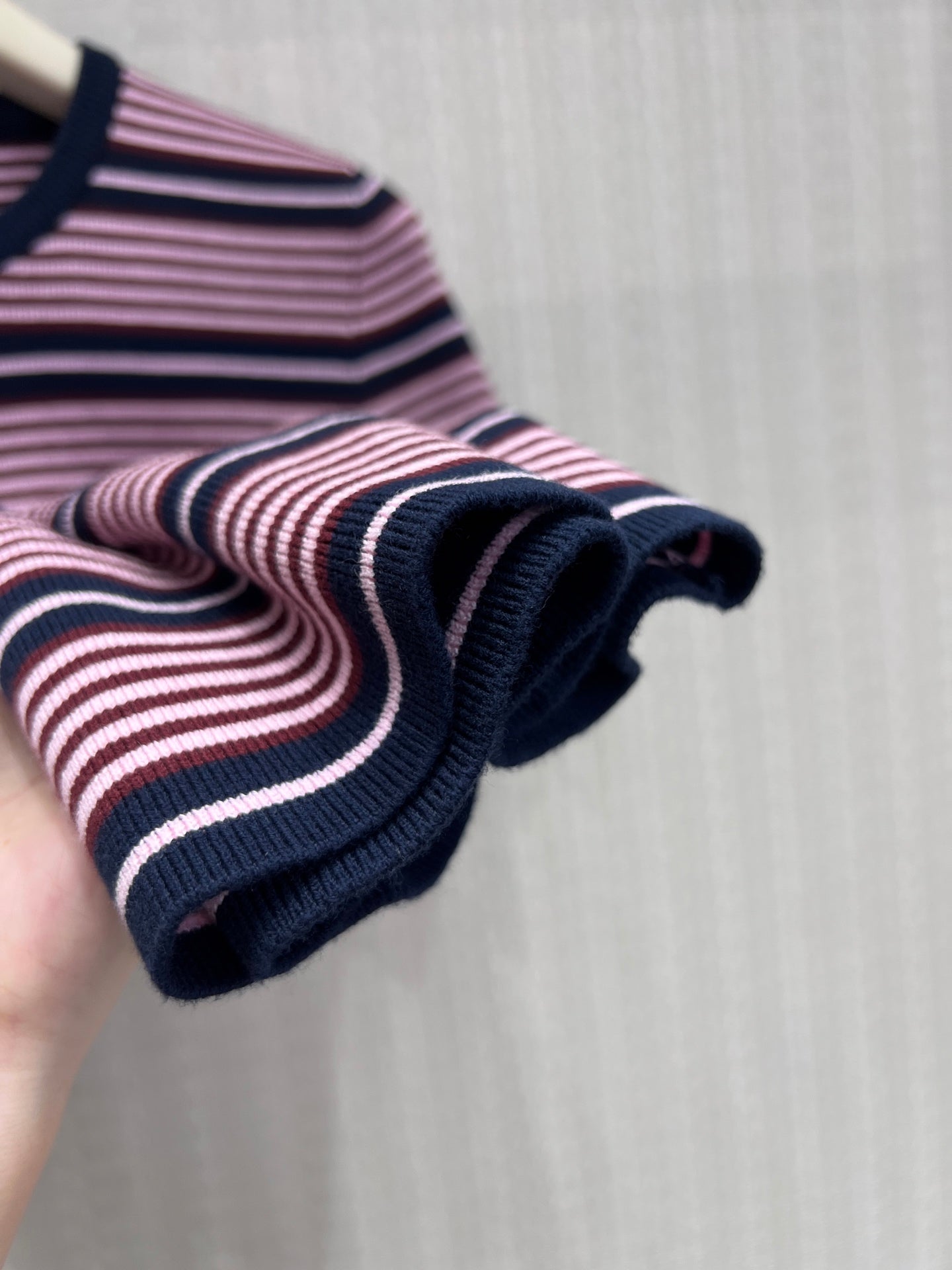 Prada Short-Sleeved Striped Sweater Black Pink Cotton