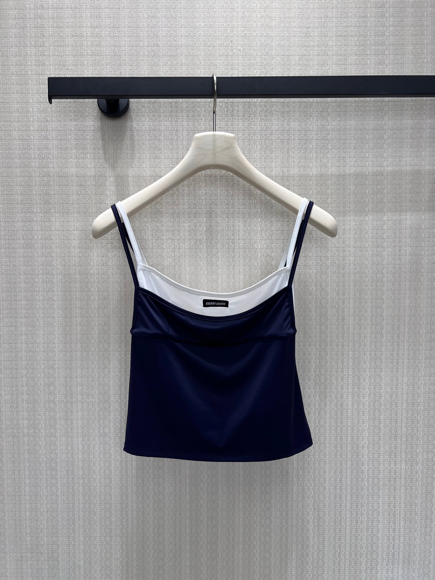 Miu Stretch Jersey Top Navy Blue Nylon 394259