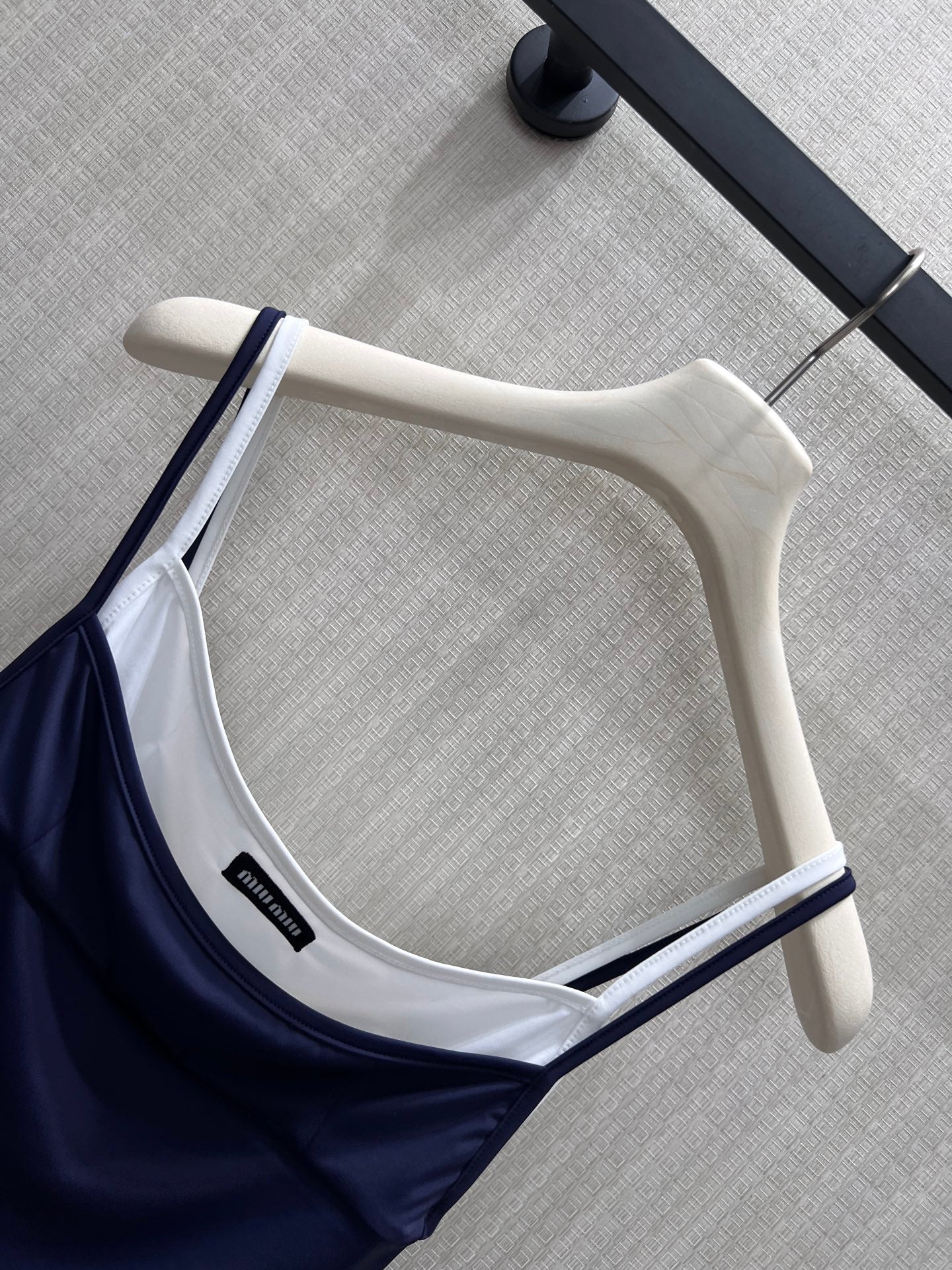 Miu Stretch Jersey Top Navy Blue Nylon 394259
