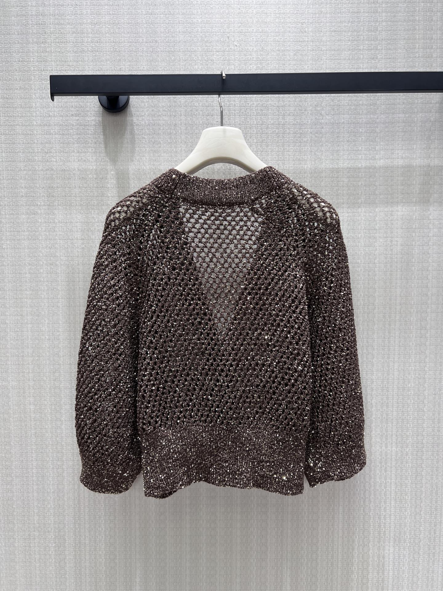 BC Open Knit V-Neck Cardigan Coffee Sequinned Polyester 402797