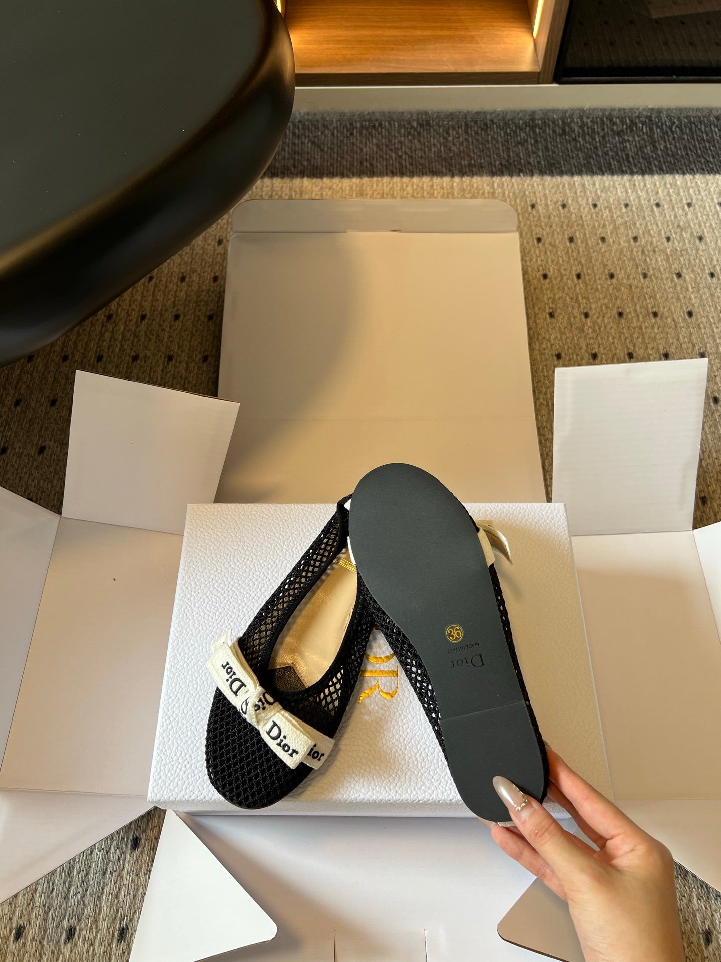 CD 26s J'Adior Ballet Flat Black Mesh 903405