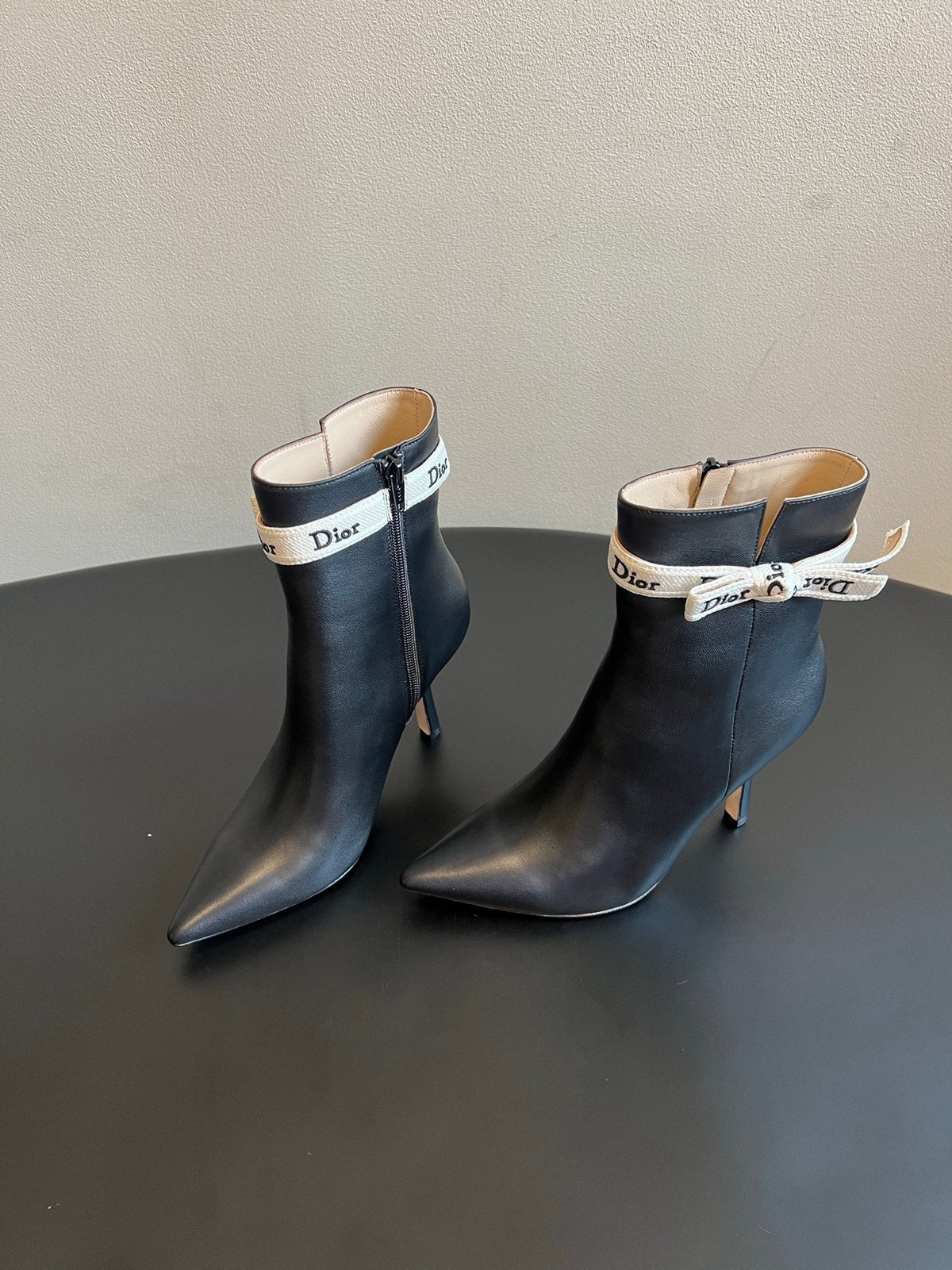 CD 26s J'Adior Heeled Ankle Boots Black Ribbon Calfskin 157742