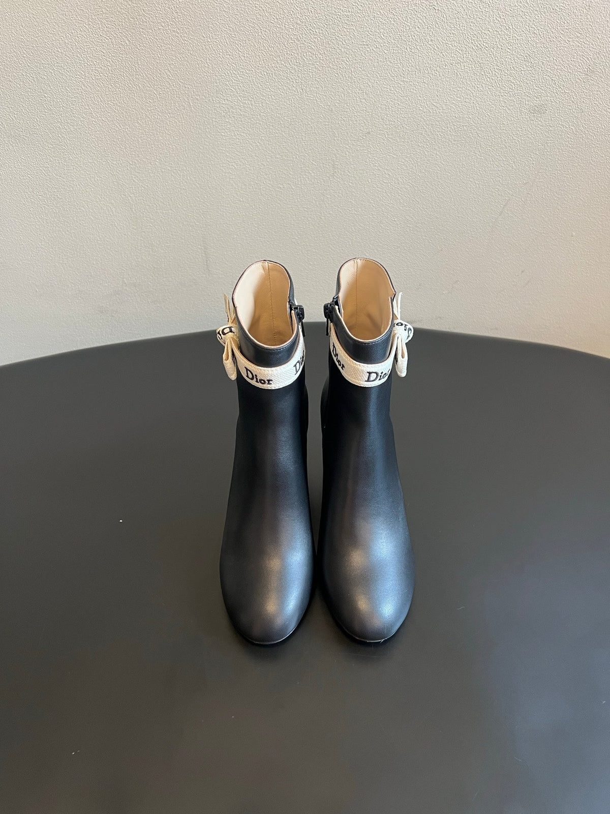CD 26s J'Adior Heeled Ankle Boots Black Ribbon Calfskin 132485