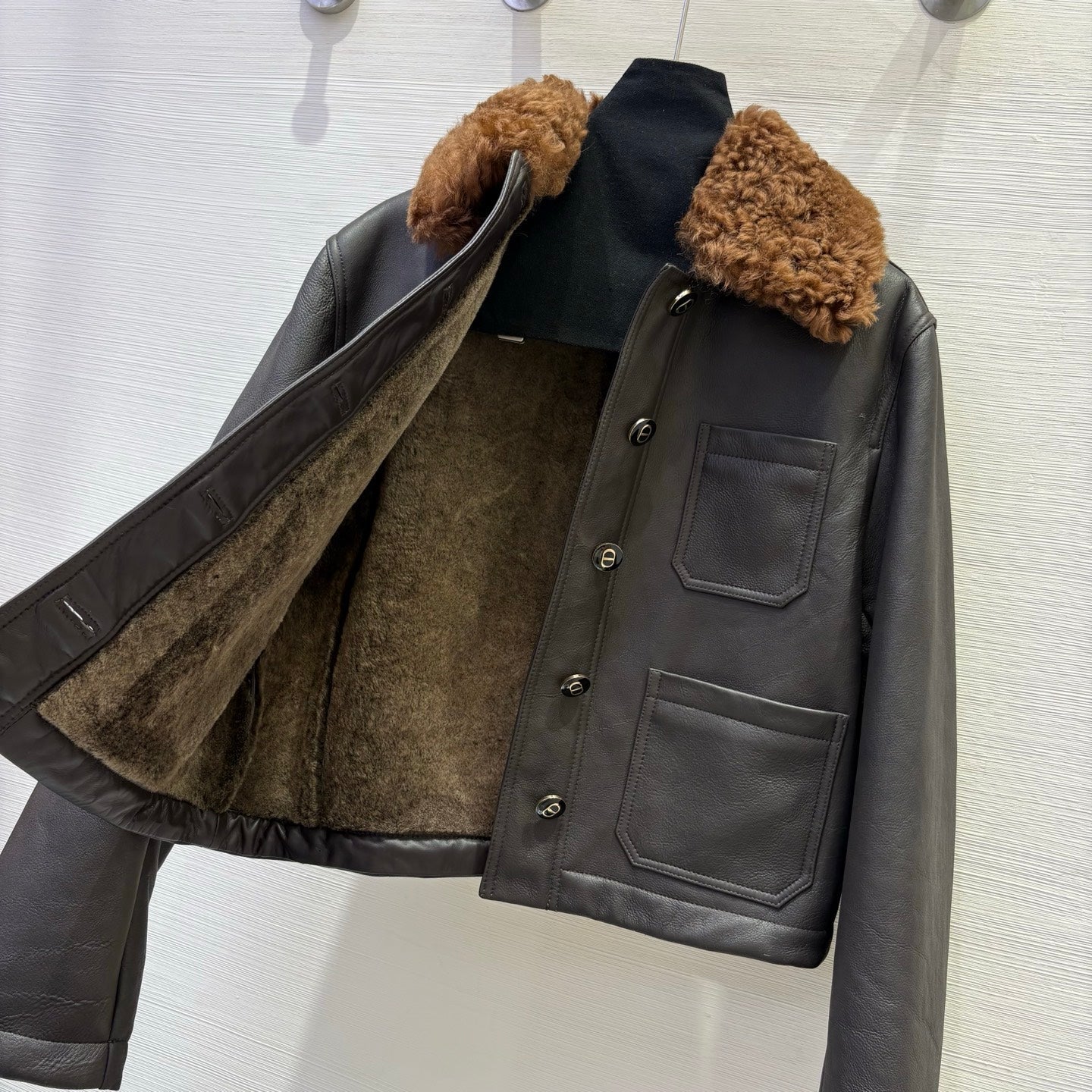CD 25 Fur Leather Coat Black And Brown Earth