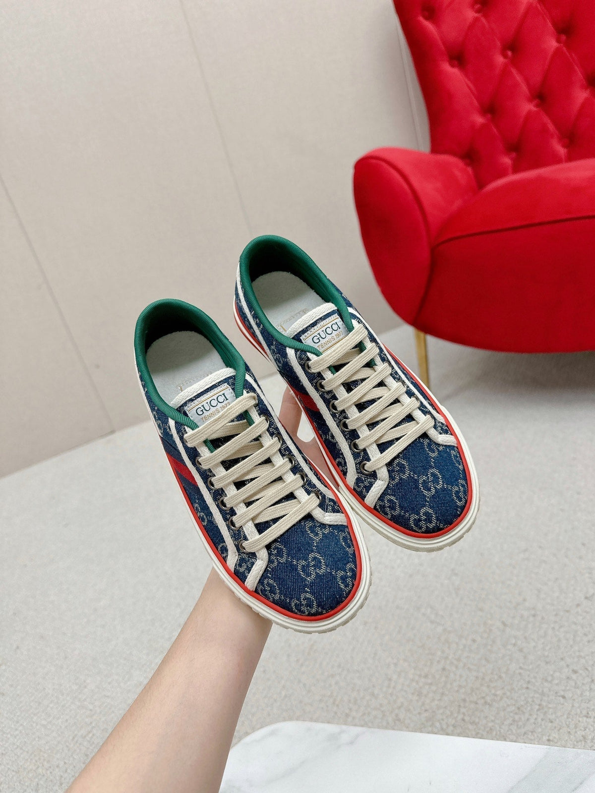 Gucci 26s Low Top Sneakers In Blue Denim Style 25
