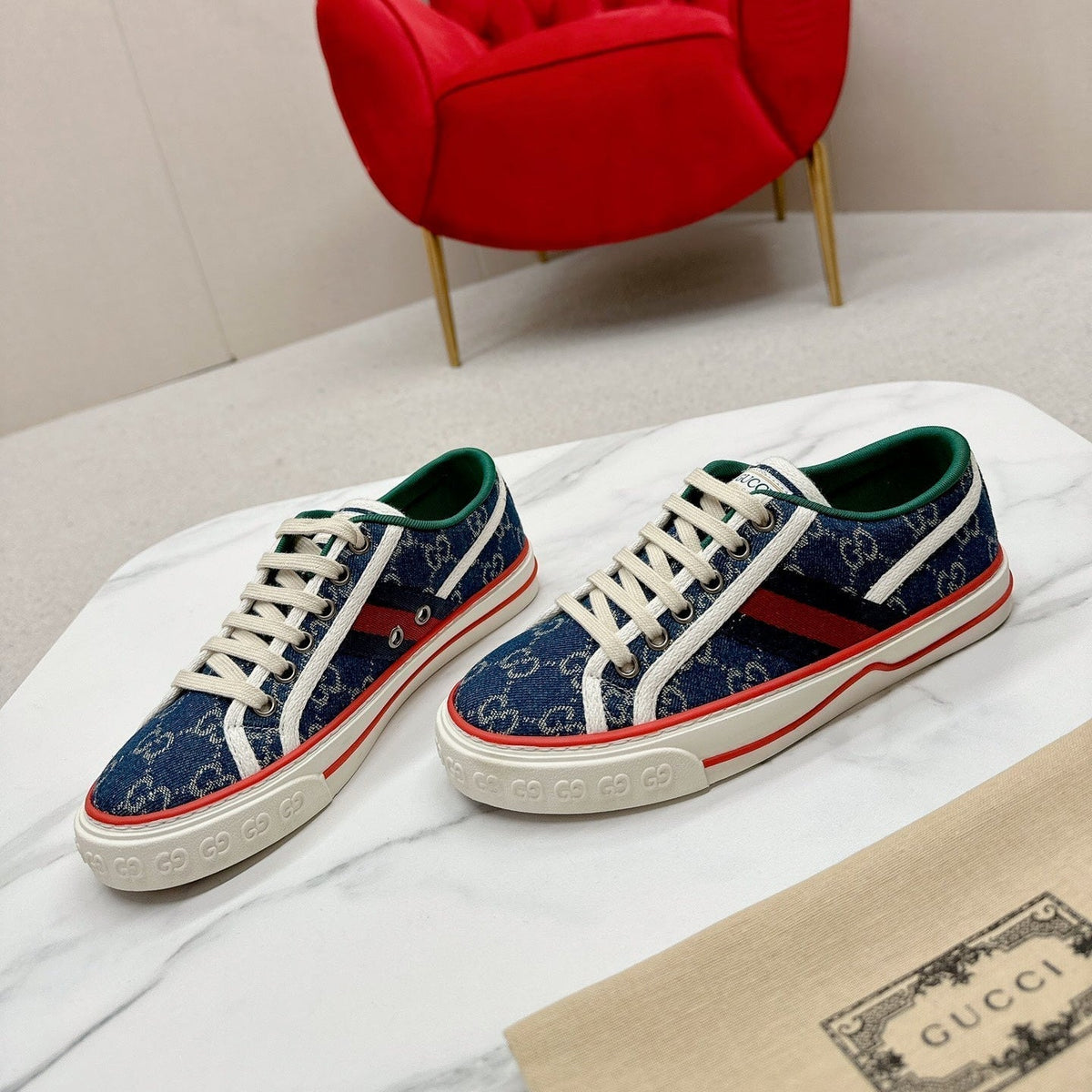 Gucci 26s Low Top Sneakers In Blue Denim Style 25