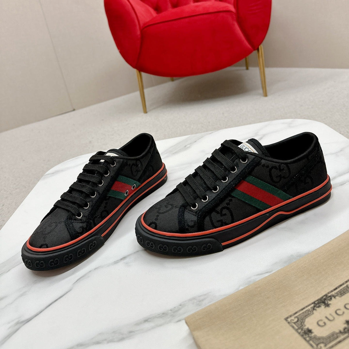 Gucci 26s Low Top Sneakers In Black Canvas Style 22