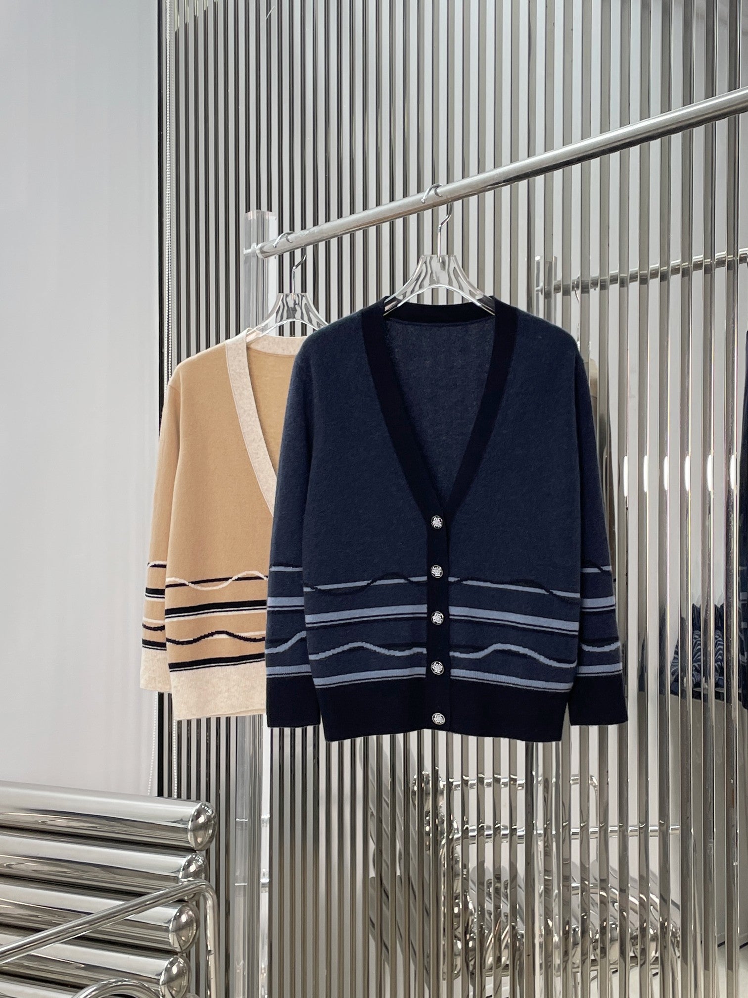 HM Color Block Striped Knit Cardigan Cashmere