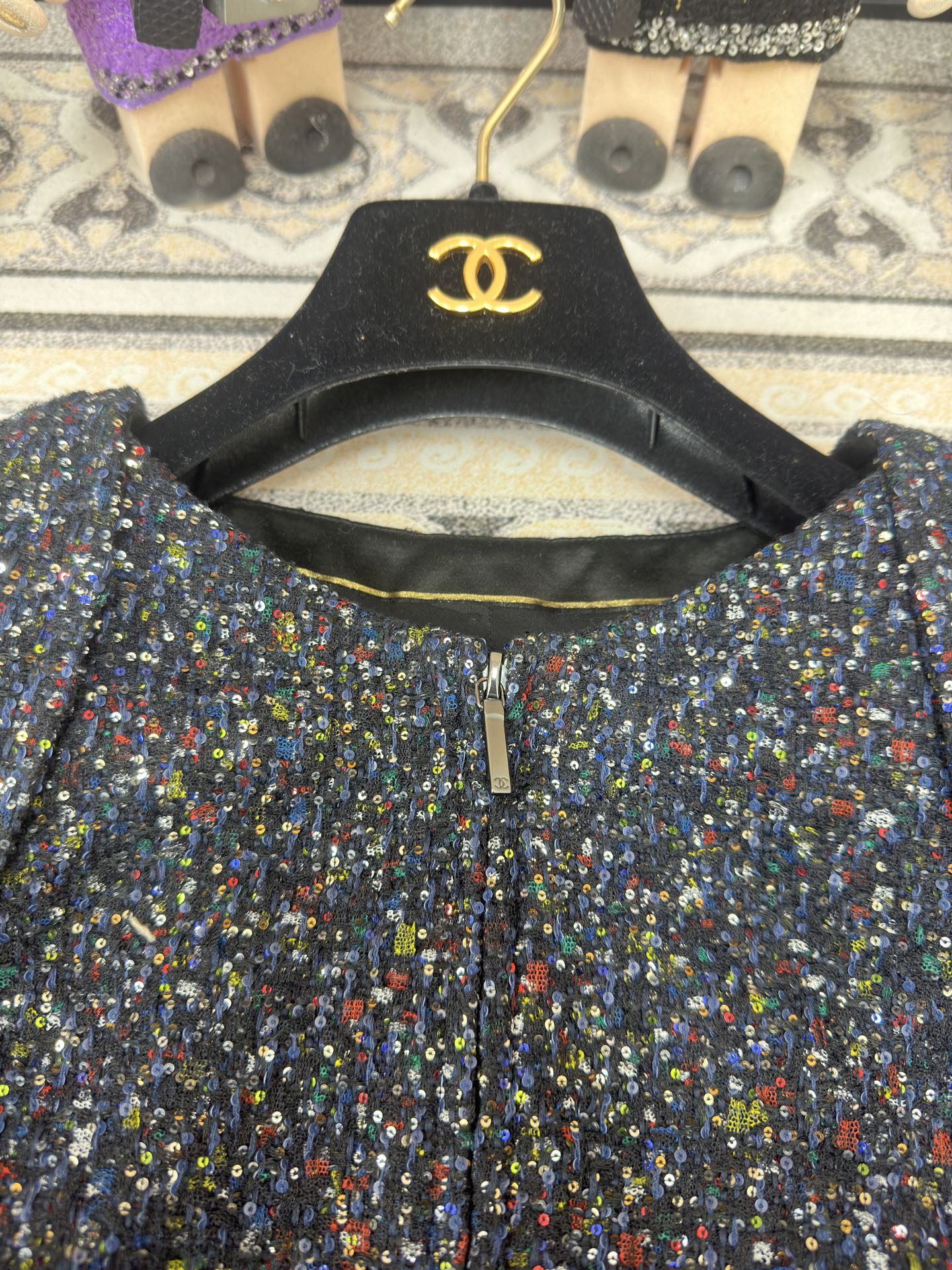 CC Tweed Short Sleeve Dress Multicolor Polyester Polyamide 251864