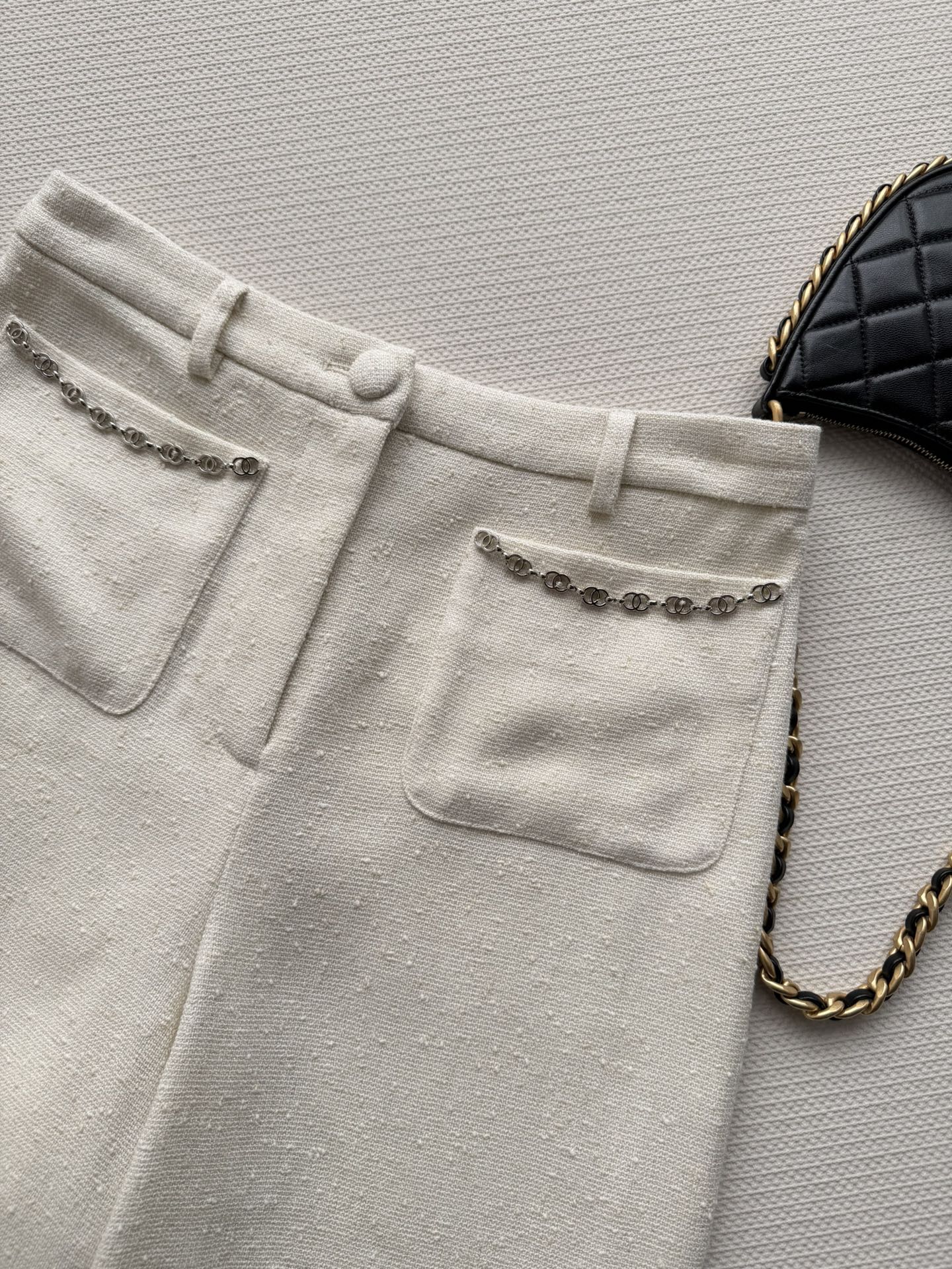 CC 26s Flared Trousers Ivory Wool Viscose 338889