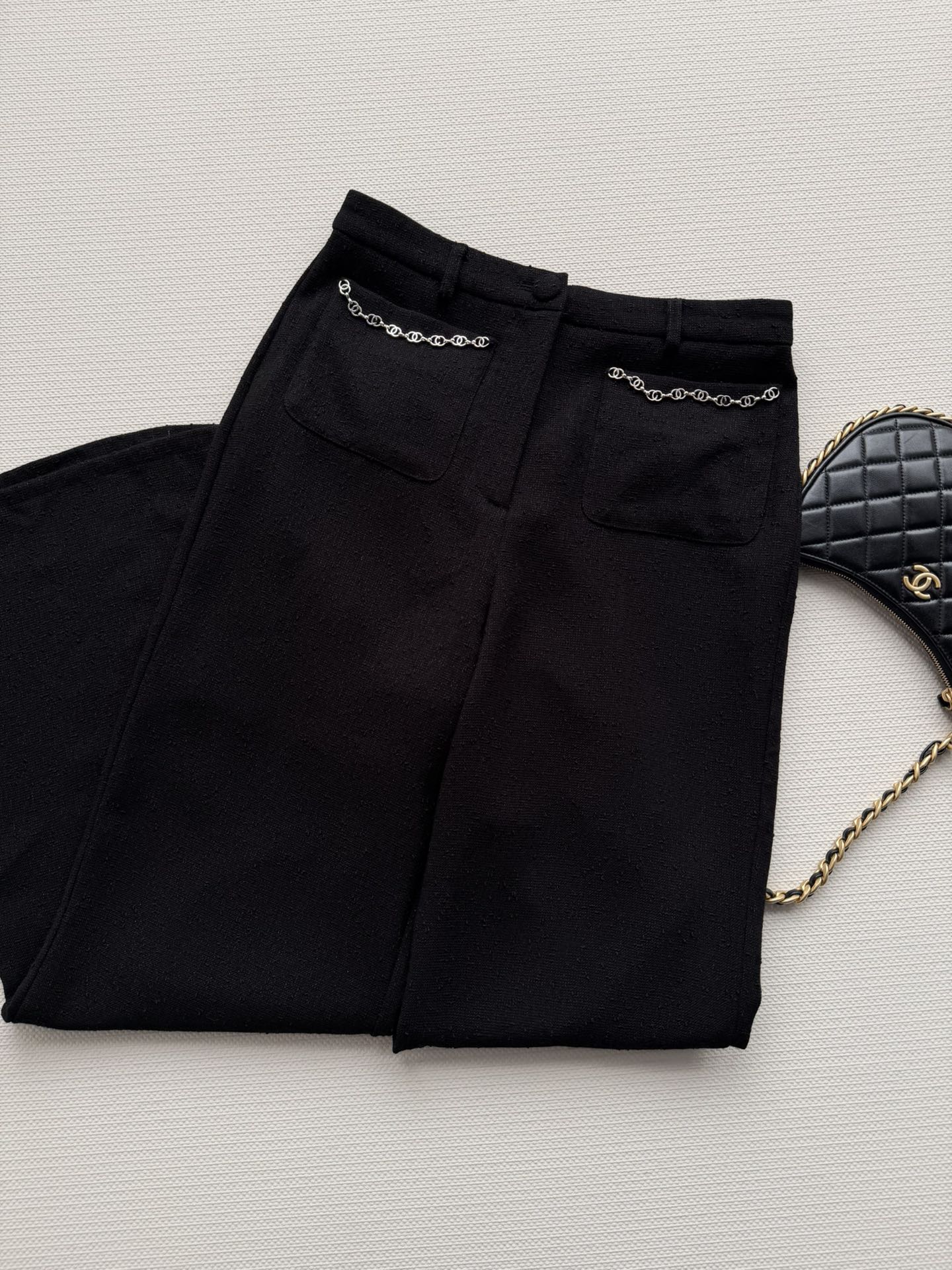 CC 26s Flared Trousers Black Wool Viscose 338888
