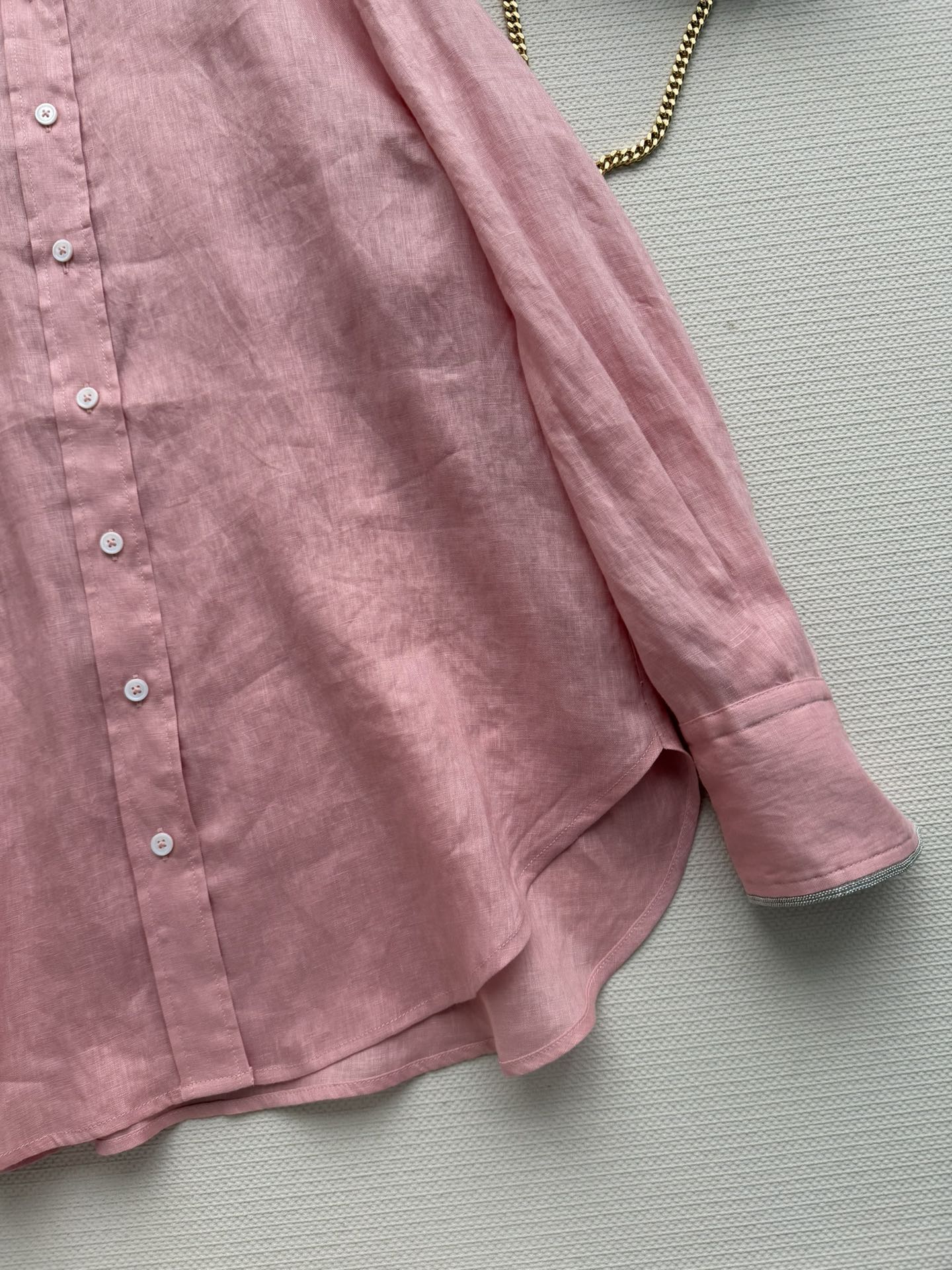 Brunello Long-Sleeved Shirt Pink Linen 352915