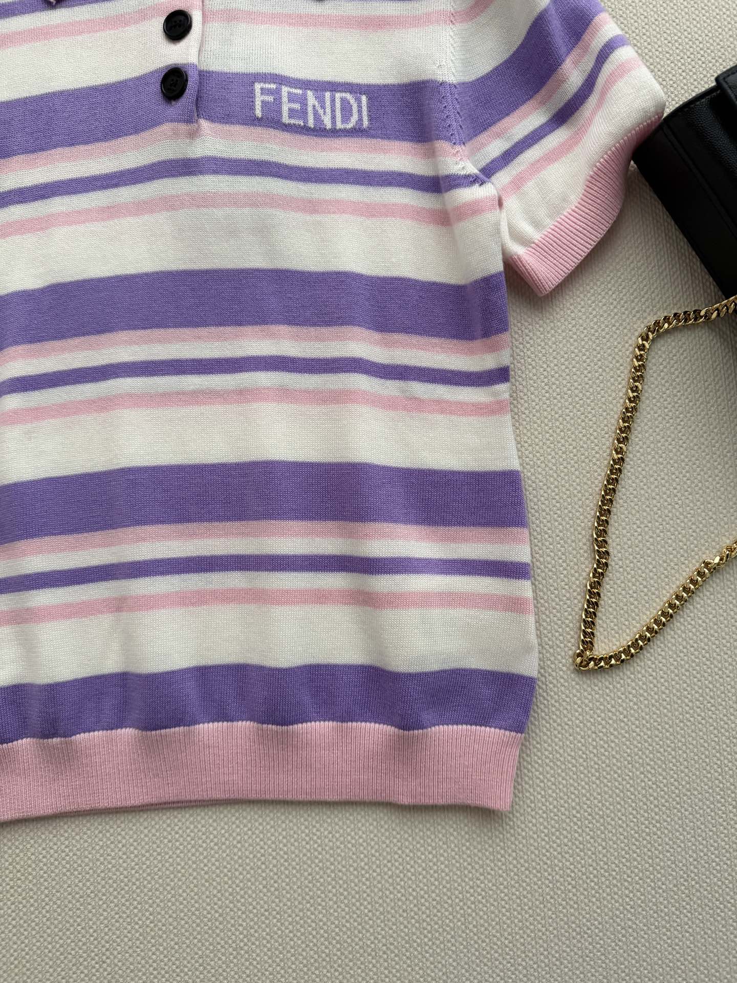Fendi 26s Striped Polo Shirt Pink Purple Knit 363765