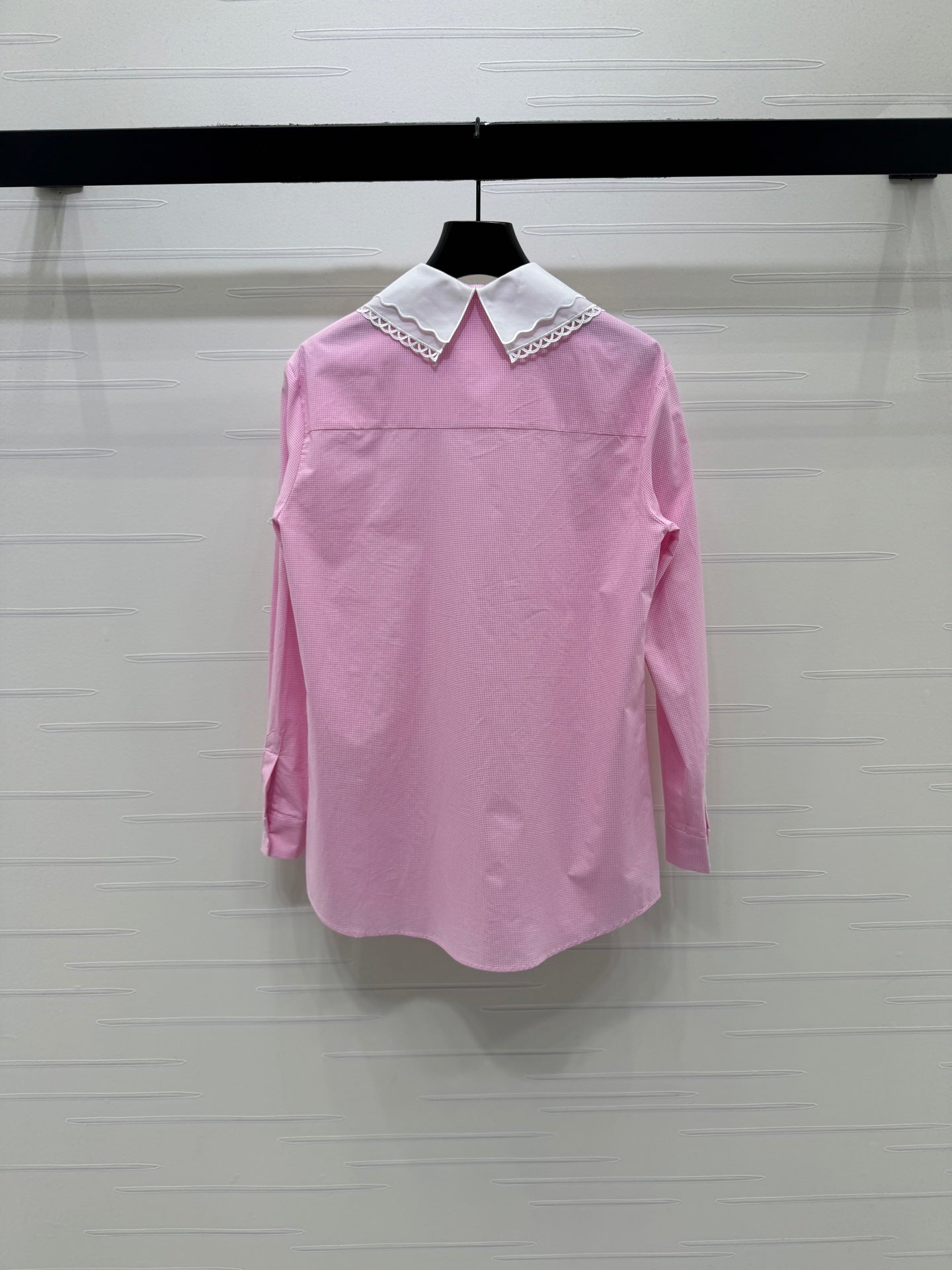 Miu Peter Pan Collar Plaid Shirt Pink Cotton 392637