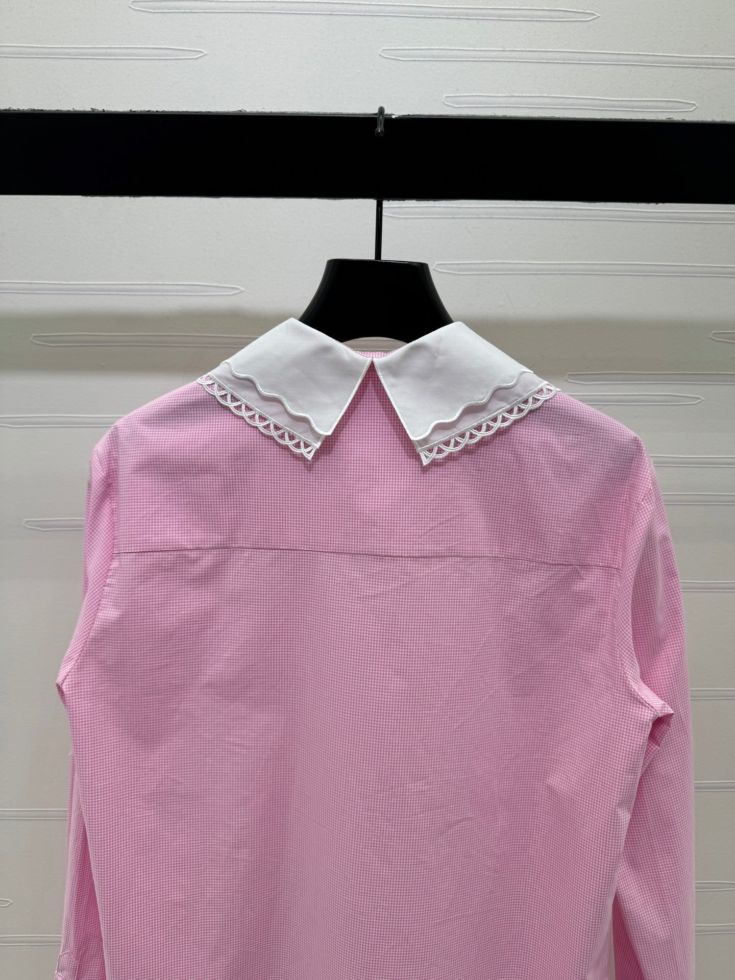 Miu Peter Pan Collar Plaid Shirt Pink Cotton 392637