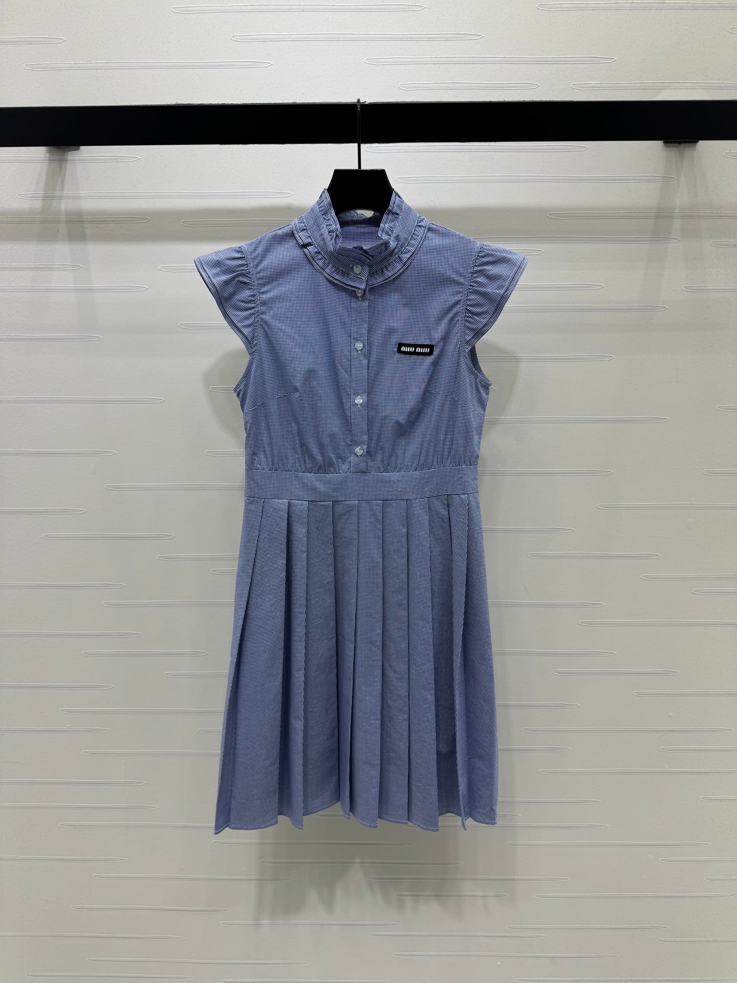 Miu Gingham Check Shirt Dress Blue Cotton 392629