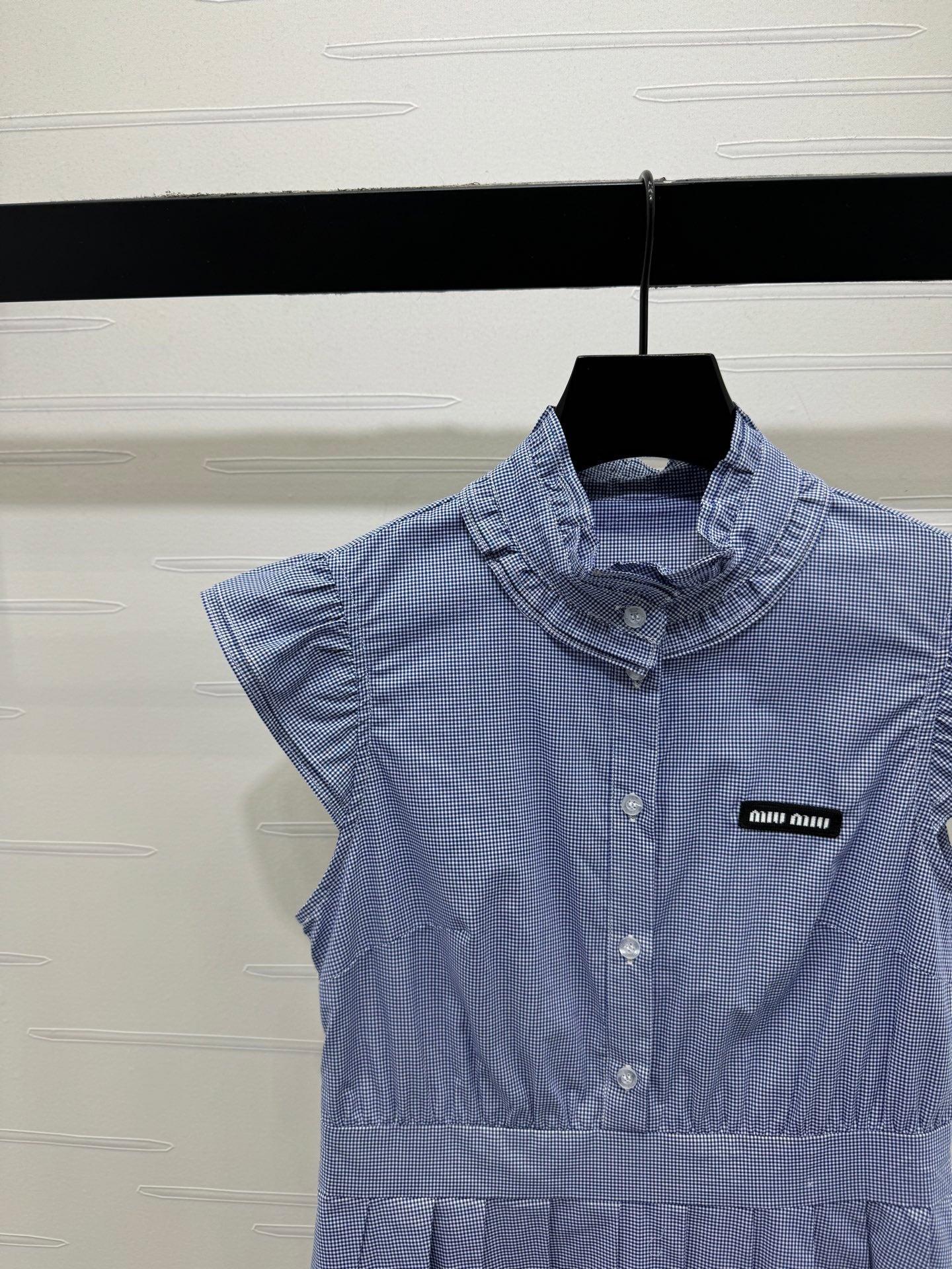Miu Gingham Check Shirt Dress Blue Cotton 392629